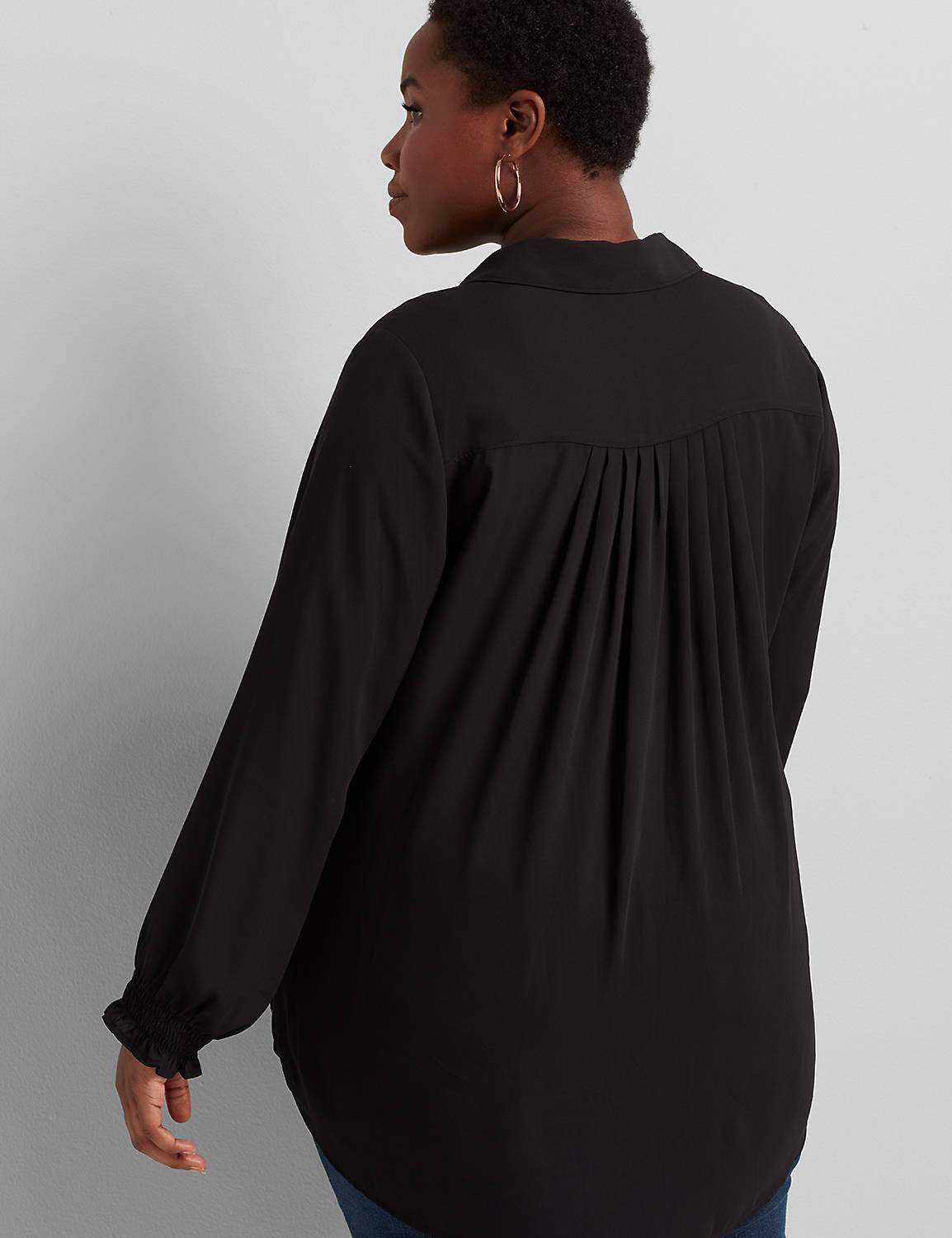 Long Sleeve Button Front Smock Cuff Soft Shirt1113940:Pitch Black LB 1000322:10/12 Product Image 2