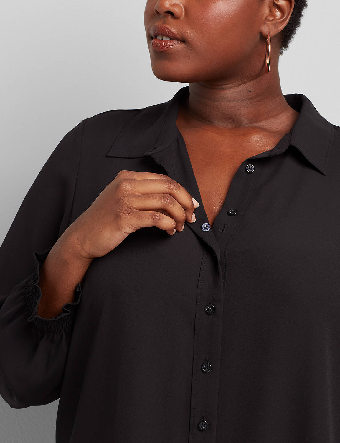Long Sleeve Button Front Smock Cuff Soft Shirt1113940:Pitch Black LB 1000322:10/12 Product Image 4