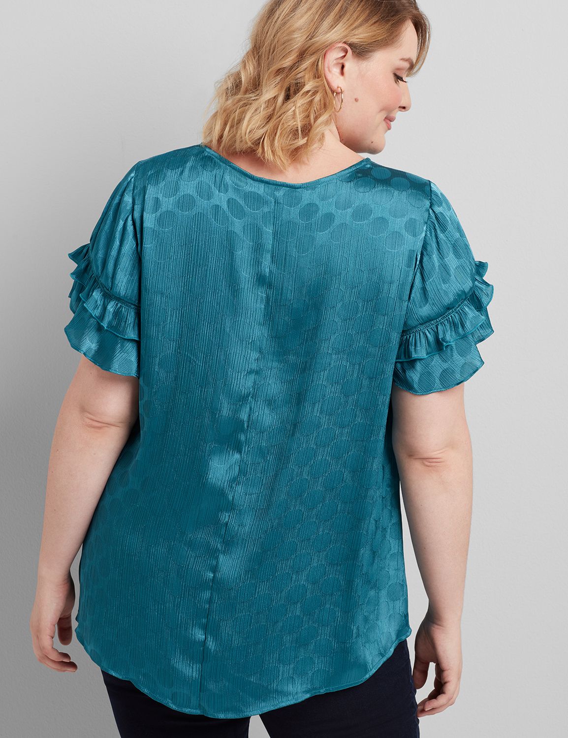 Short Sleeve FLutter Crew Neck Top in Novelty Jacquard 1116116:PANTONE Corsair:22 Product Image 2