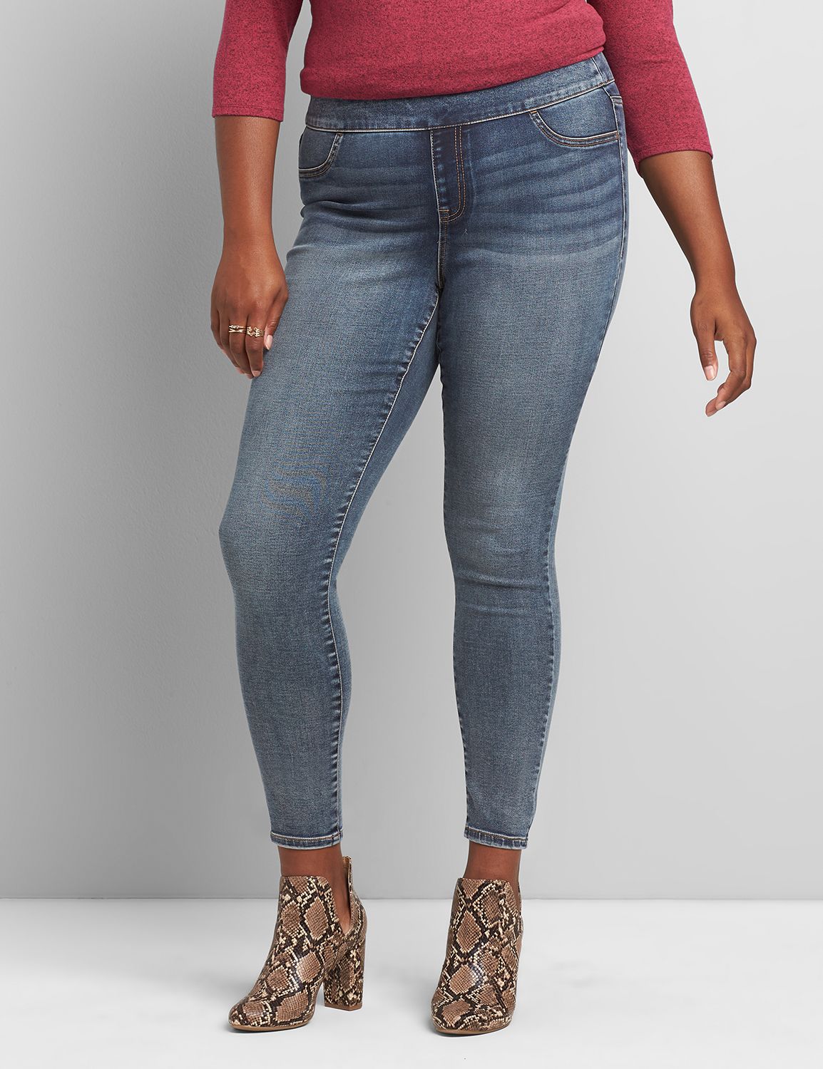 High-Rise Sateen Pull-On Jegging - Medium Wash