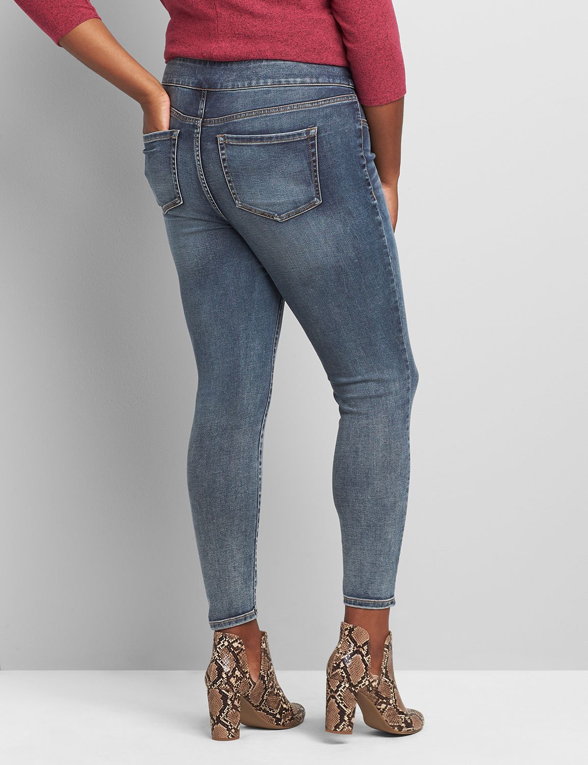 High Rise Sateen Pull On Jegging Medium Wash Lanebryant