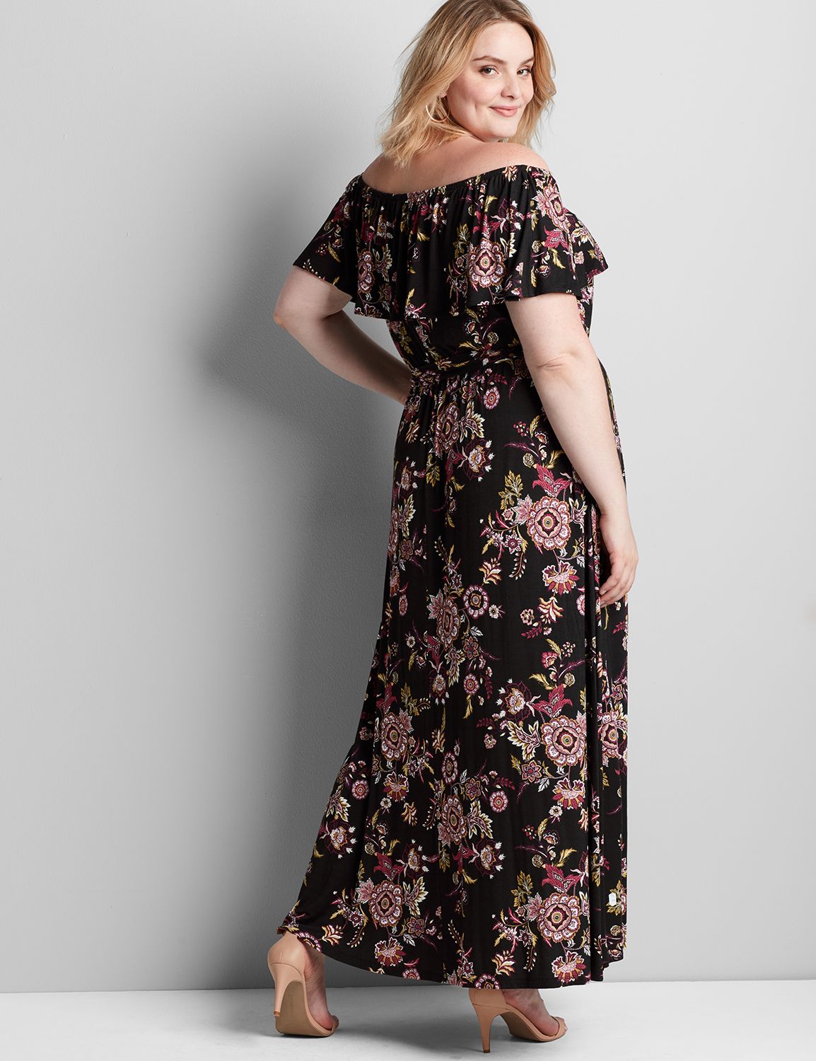 1115989- Short Sleeve Off the Shoulder Maxi 4-Way Printed Rayon Span Dress:LBF20188_FallJacobean_colorway3:10/12 Product Image 2