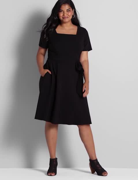1113886- Lena Short Sleeve Square Neck Fit and Flare Dress:Pitch Black LB 1000322:12 image number 0