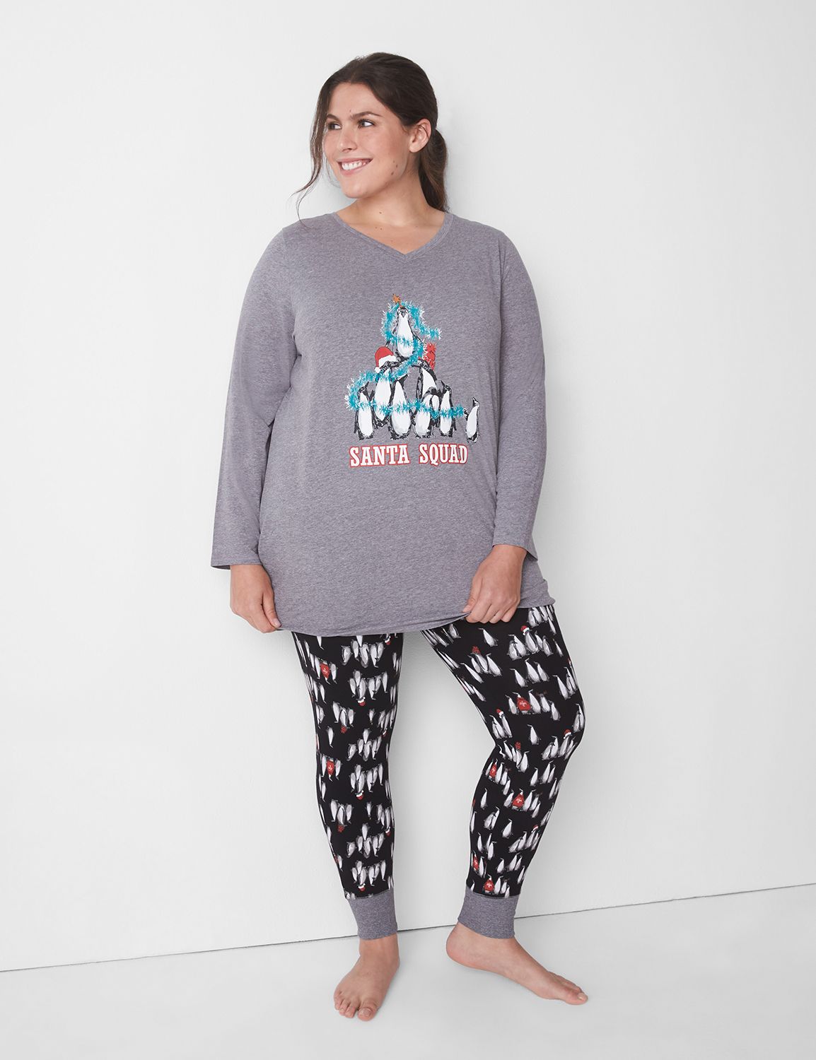 Lane Bryant Comfy Cotton Tee & Legging Pj Set 22/24 Santa Squad