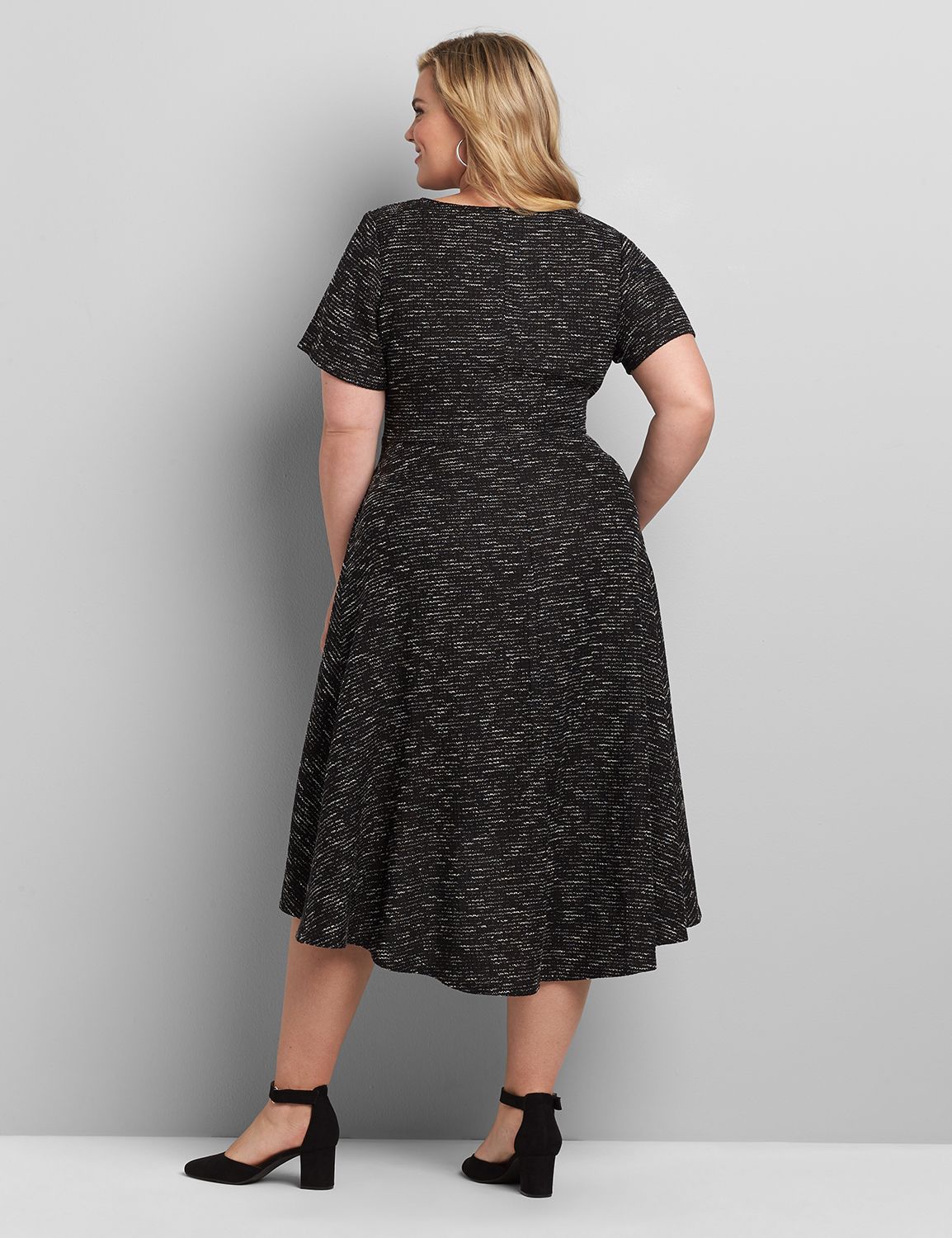 Textured High-Low Fit & Flare Dress With Tie Waist