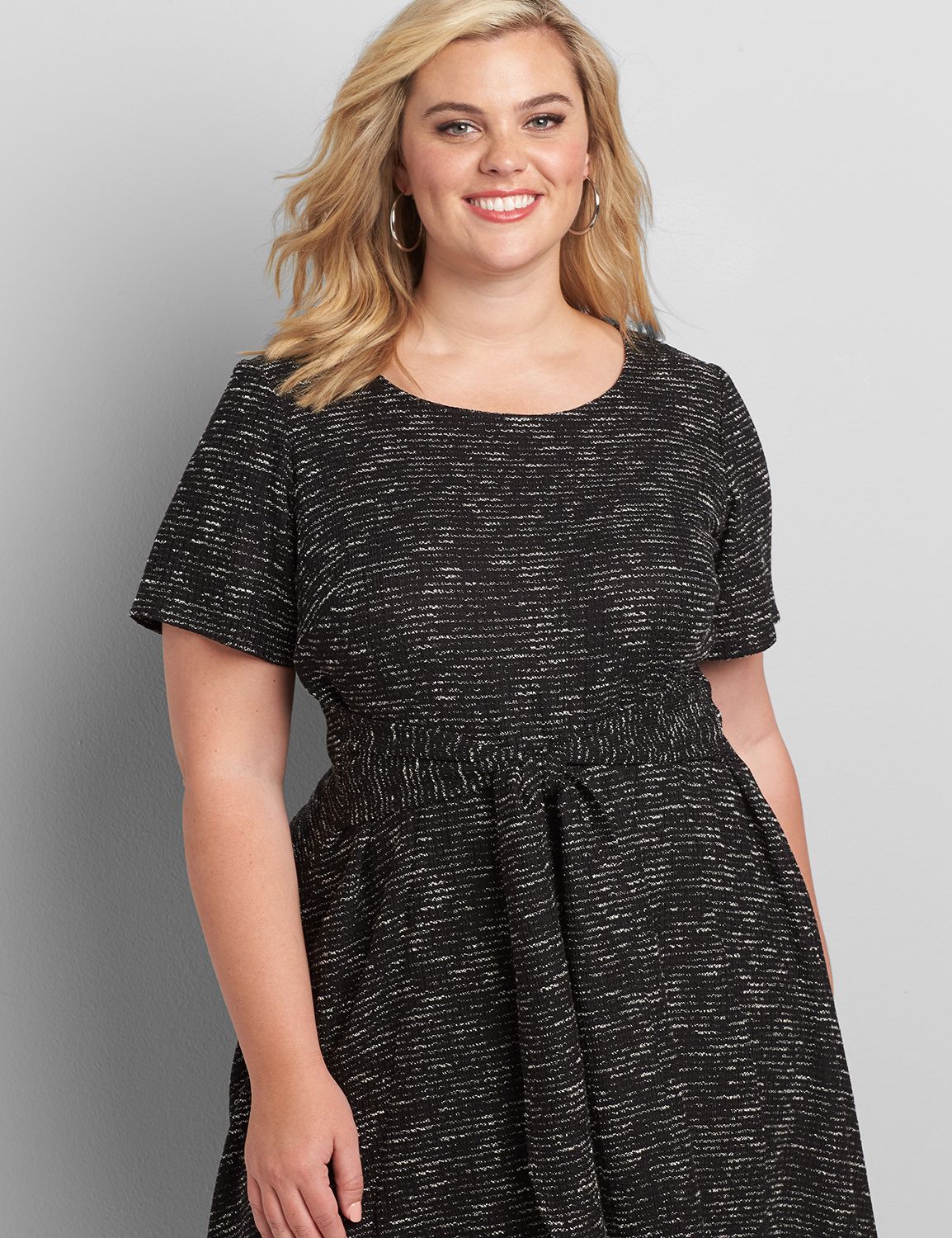 Textured High-Low Fit & Flare Dress With Tie Waist