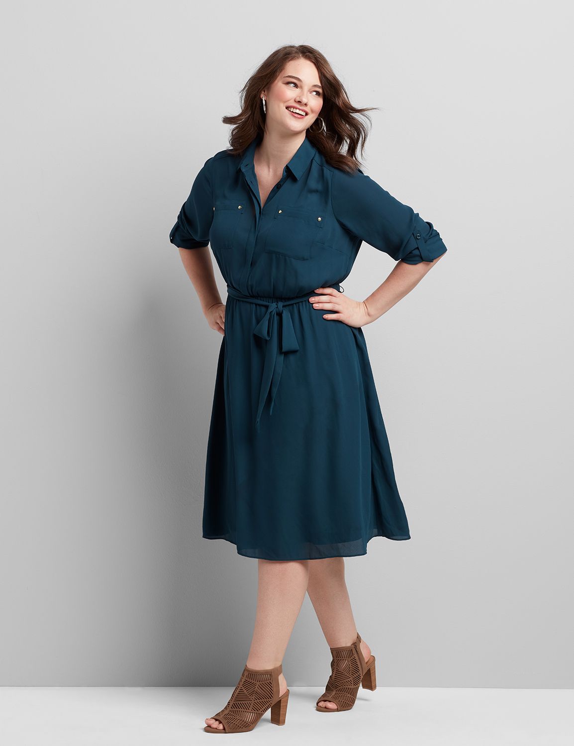button front fit and flare dress