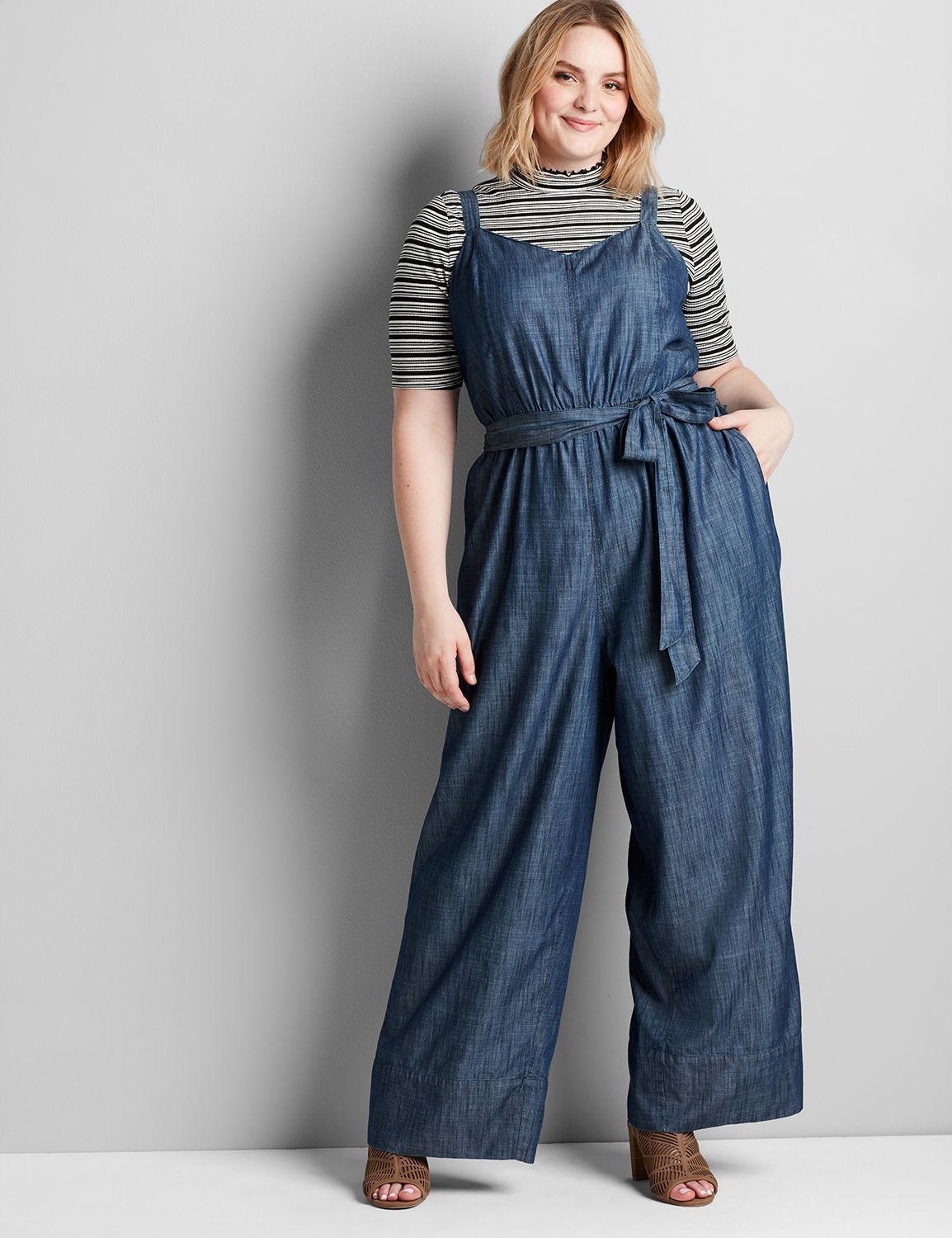 lane bryant denim jumpsuit