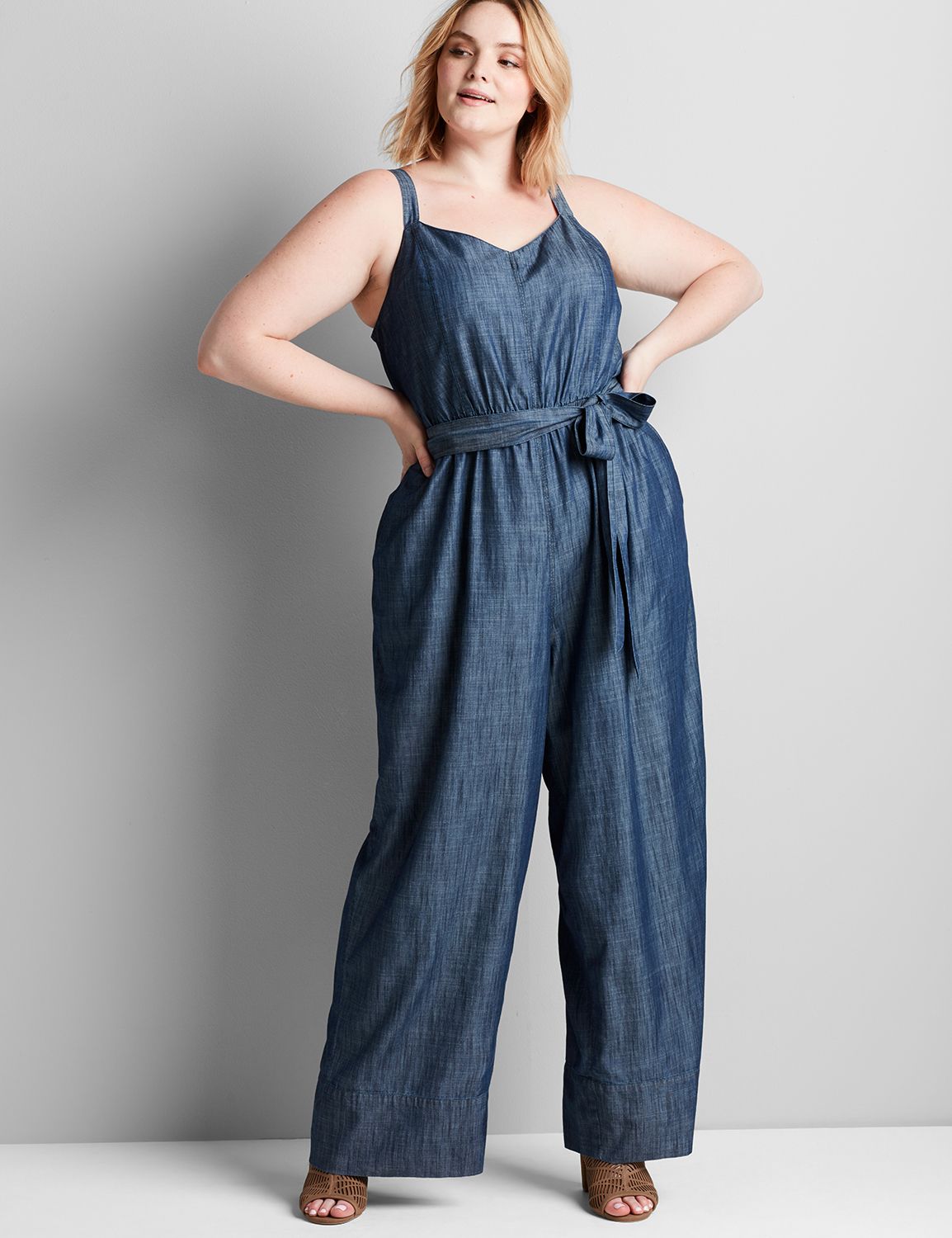 lane bryant denim jumpsuit