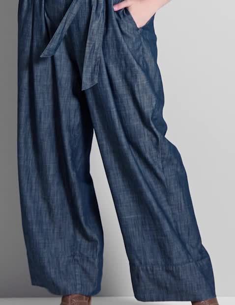 1114371- Sleeveless Vneck Smocked Back Chambray Ankle Jumpsuit:Chambray:12 image number 0