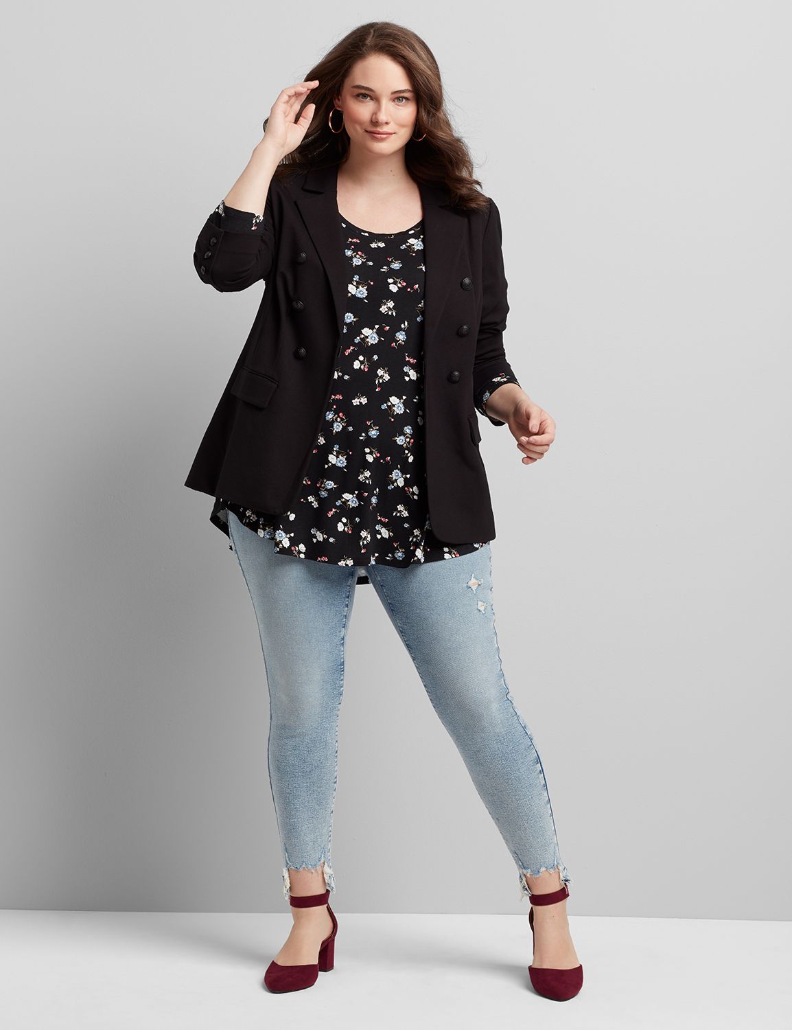 3/4 Sleeve Scoop Neck Swing Tee 1117979:LBF20186_DitsyFlyingBouquet_colorway1:14/16 Product Image 3