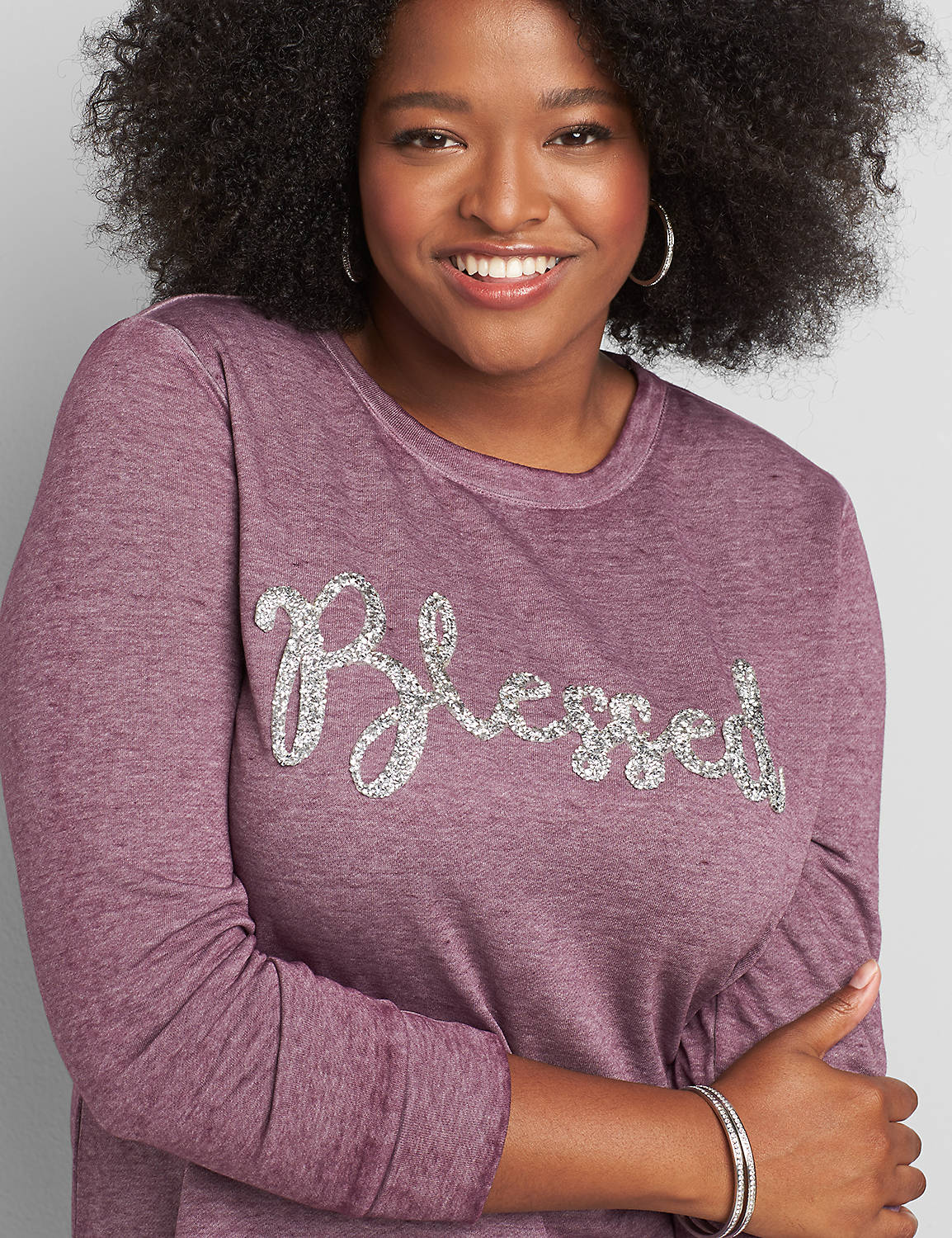 Long Sleeve Crew Neck Sweatshirt with Side Slit Graphic: Blessed 1114655:PANTONE Pickled Beet:14/16 Product Image 4