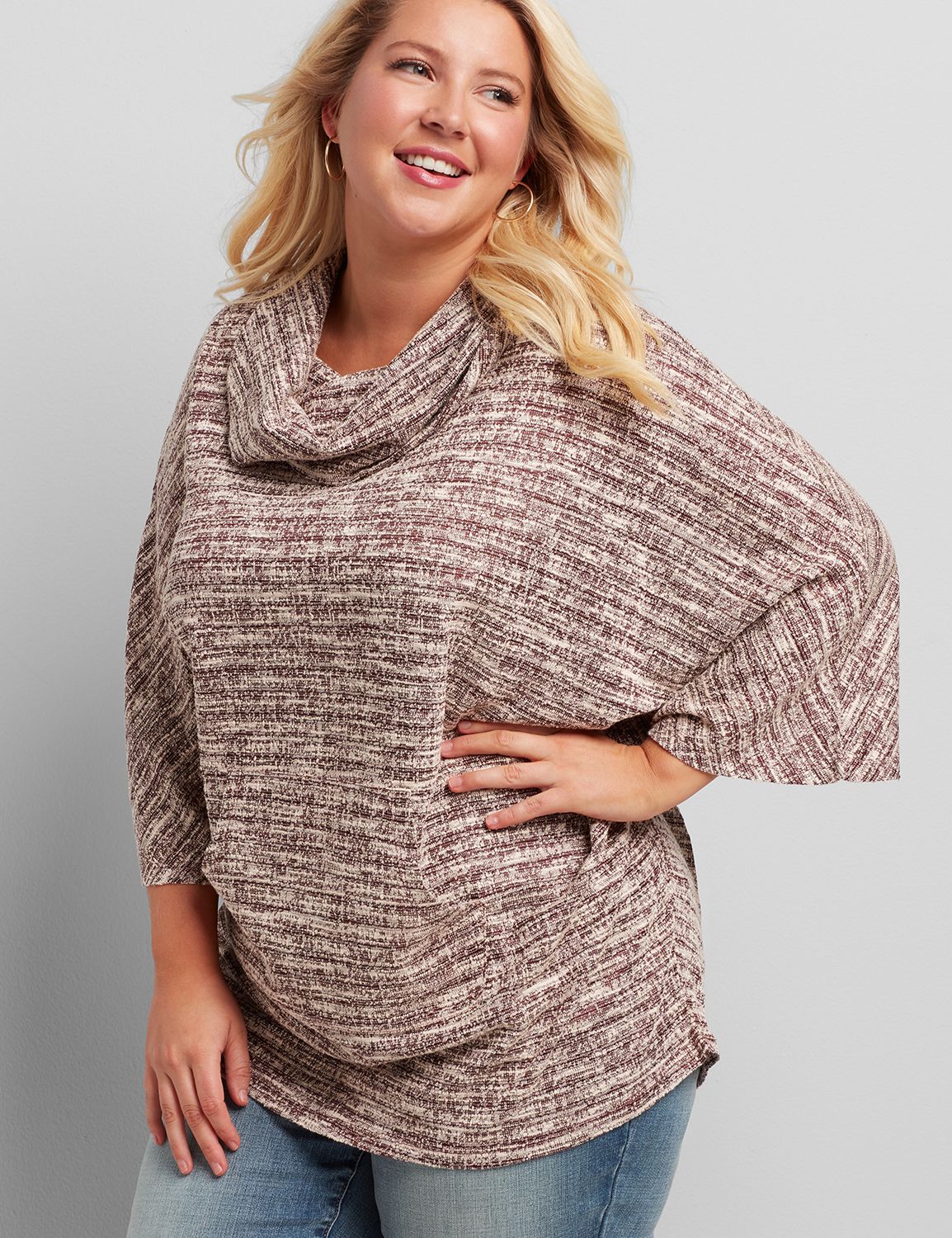 Elbow Sleeve Cowl Neck Kanga Pocket Product Image 1