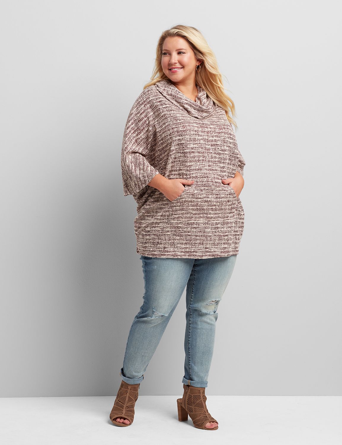 Elbow Sleeve Cowl Neck Kanga Pocket Product Image 3