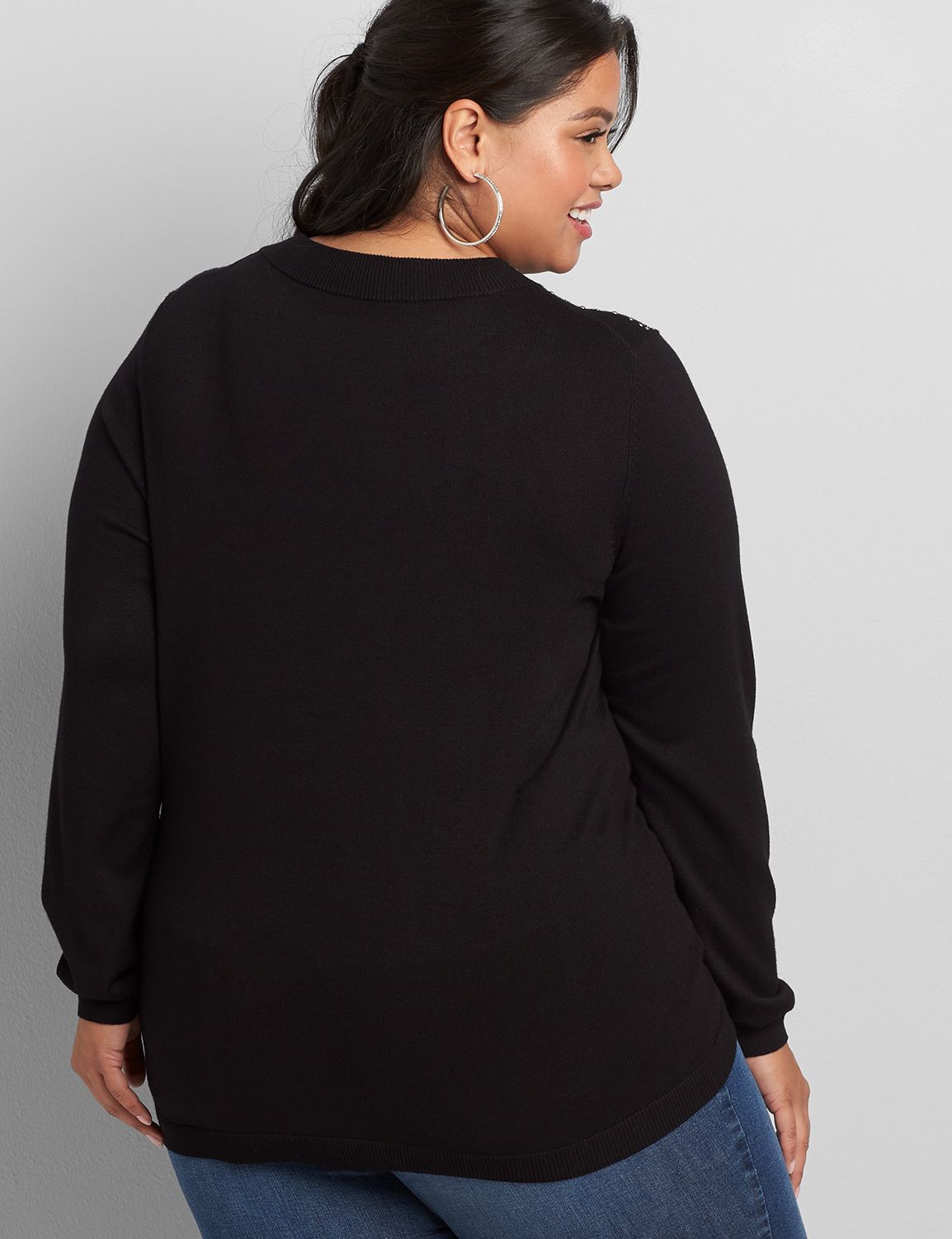 1116940 Long Sleeve Mock Neck Pullover with Rhinestones:Pitch Black LB 1000322:14/16 Product Image 2
