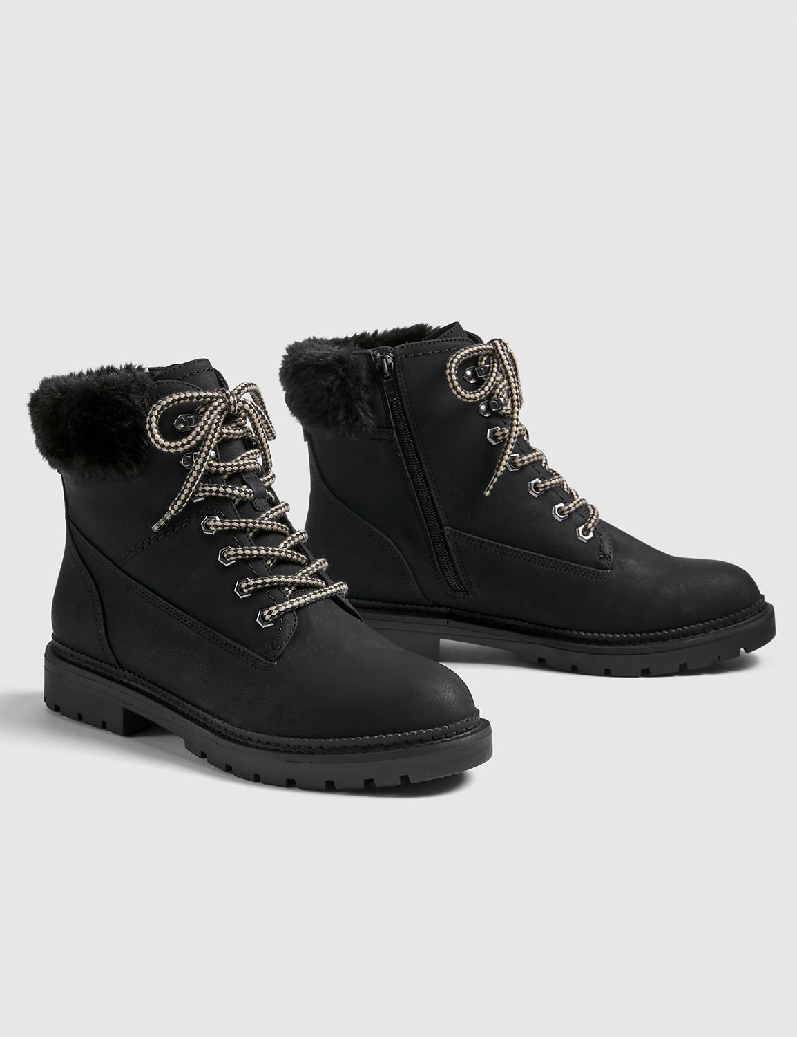 black lace up boots with fur