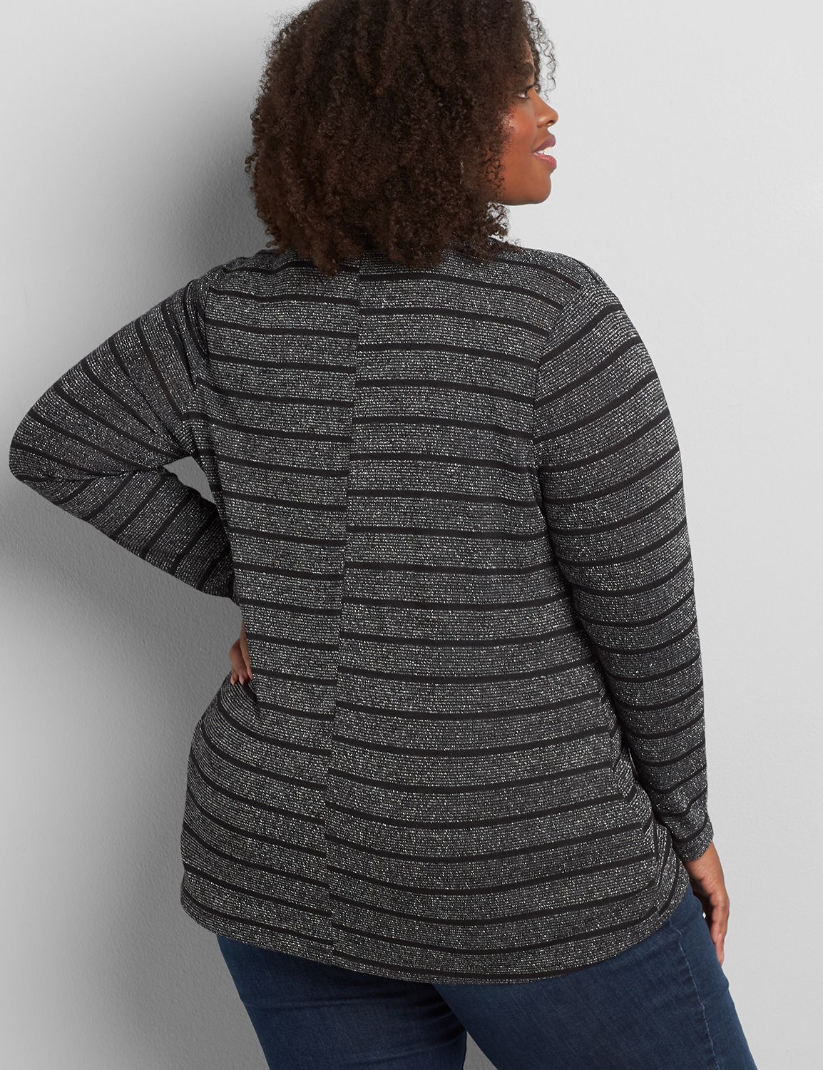 Long Sleeve Open Front Striped Hacci Overpiece 1117643:B85 Dark Heather Grey:10/12 Product Image 2
