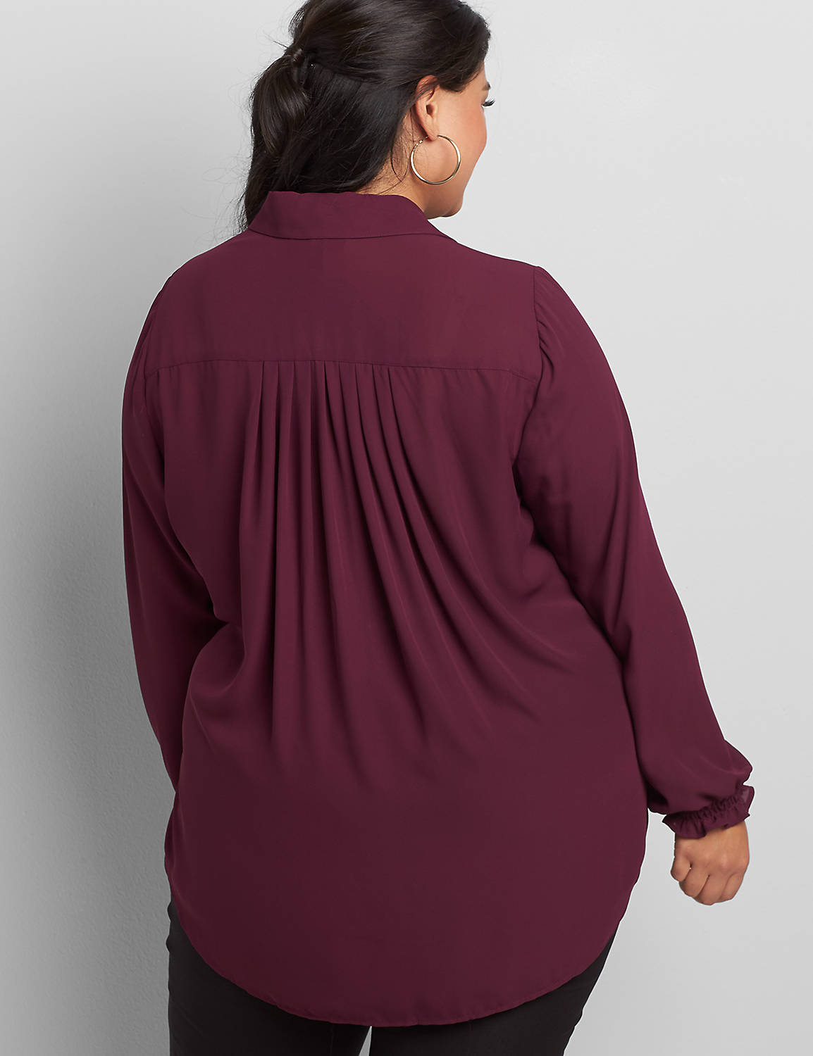 Long Sleeve Button Front Smock Cuff Soft Shirt 1118056:PANTONE Pickled Beet:22/24 Product Image 2