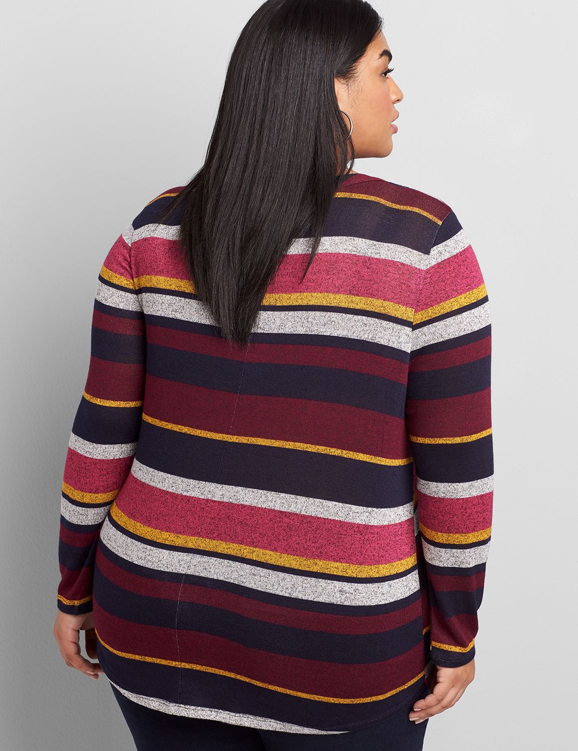 Long Sleeve V Neck Tie Front Hacci Top 1116244:LBF20313_VarigaedKellyStripe_colorway1:26/28 Product Image 2