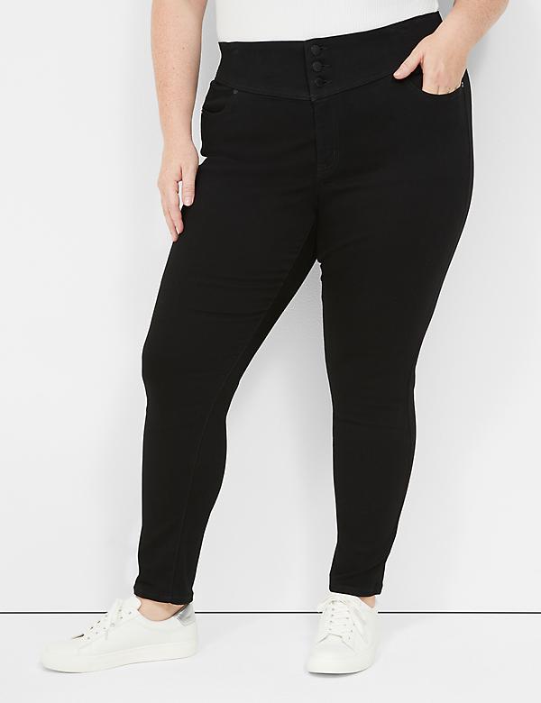 High-Rise Sateen 3-Button Jegging - Black
