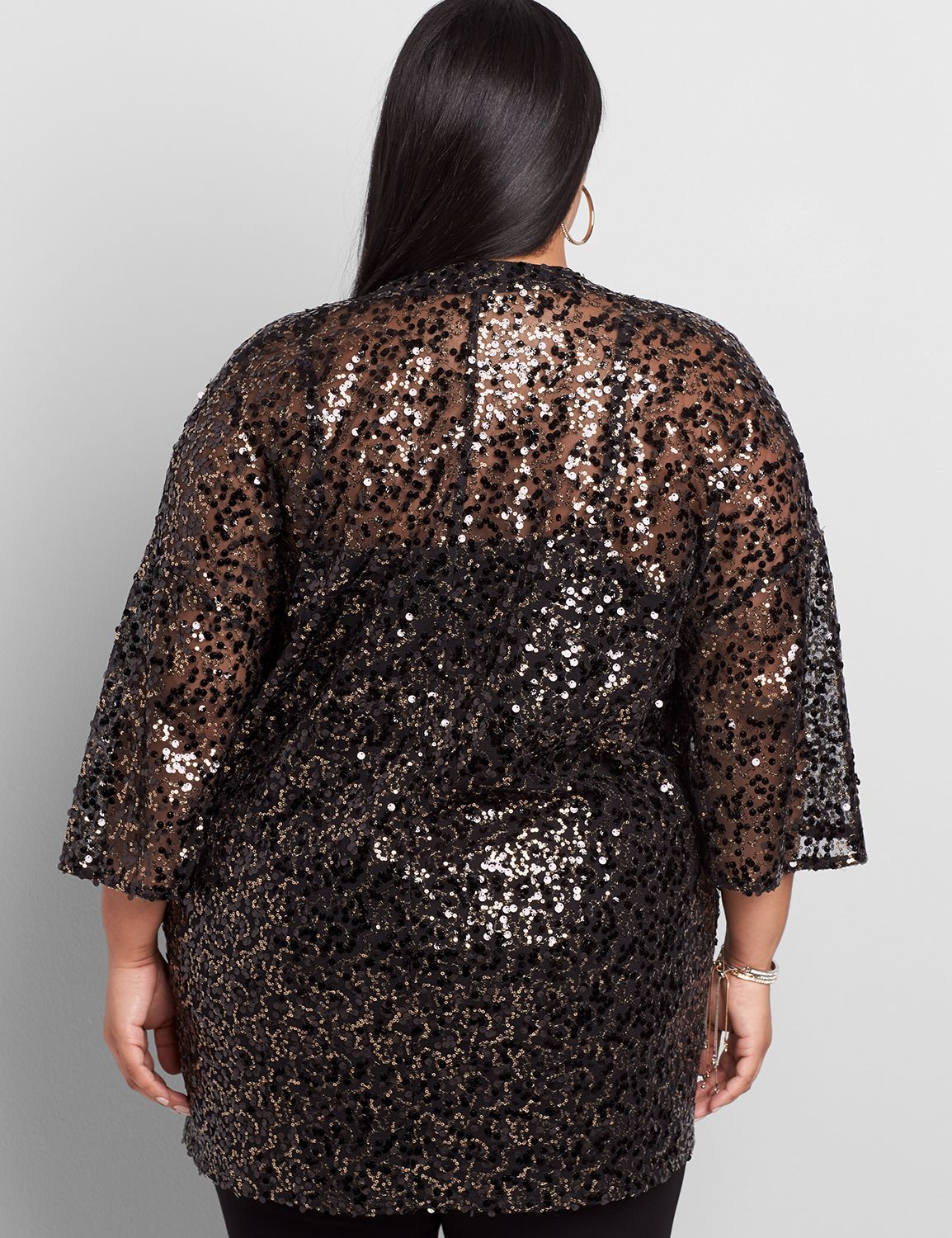 Outlet 3/4 Sleeve Sequin Kimono Over Piece 1117391:Silver W/BlackSequins- As Hanger:10/12 Product Image 2