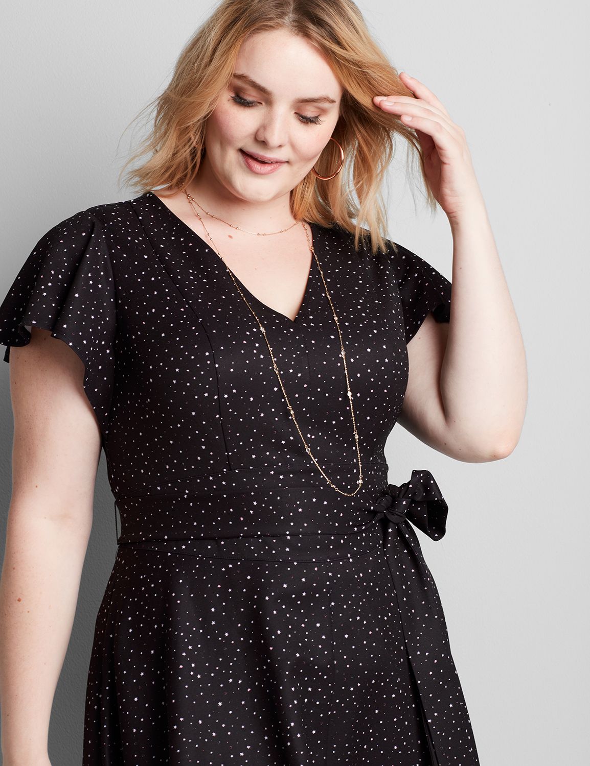 Lena Flutter Short Sleeve Vneck Midi Dress - 1118189 YR:LBF20263_DitsyCosmos_colorway1:12 Product Image 3