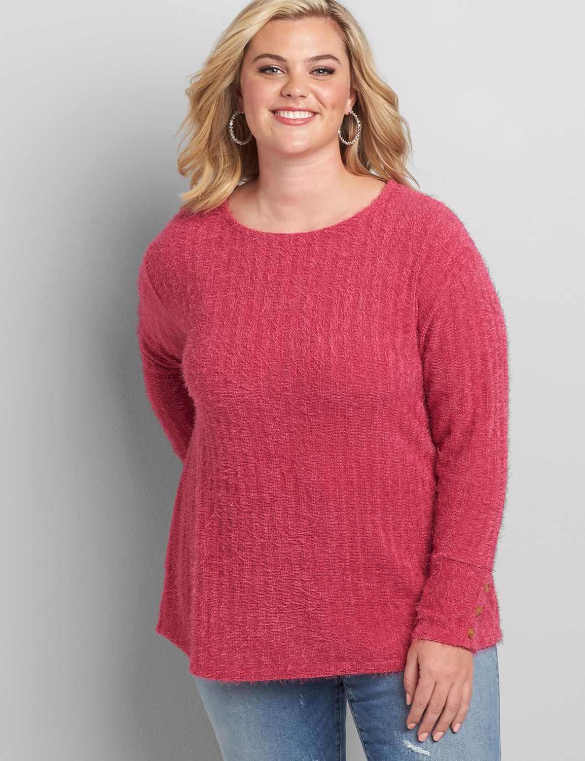 Image of Lane Bryant Women's Button-Embellished Eyelash Top / Magenta Cosmo