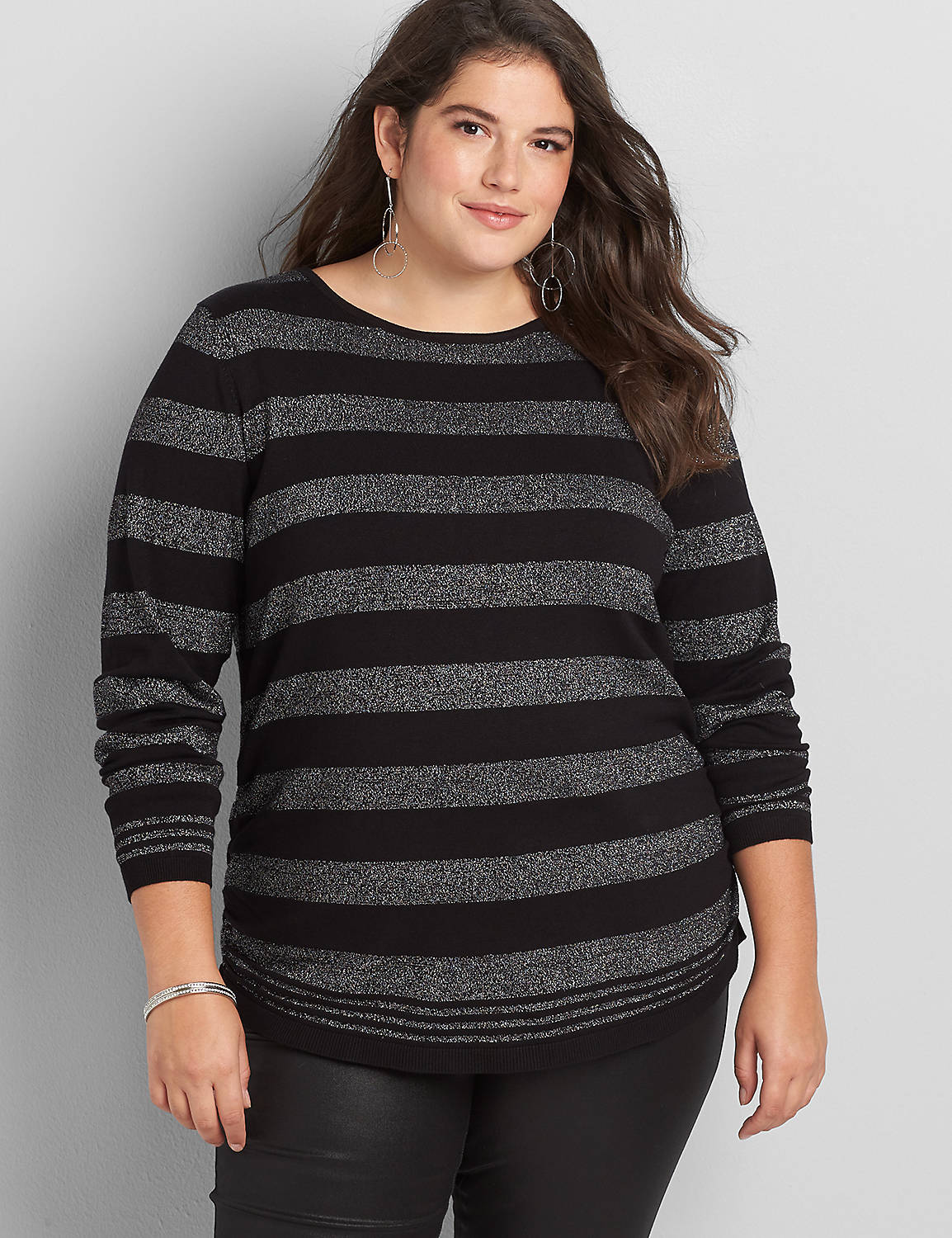 Long Sleeve Boatneck Pullover with Stripes 1118027:Pitch Black LB 1000322:22/24 Product Image 1