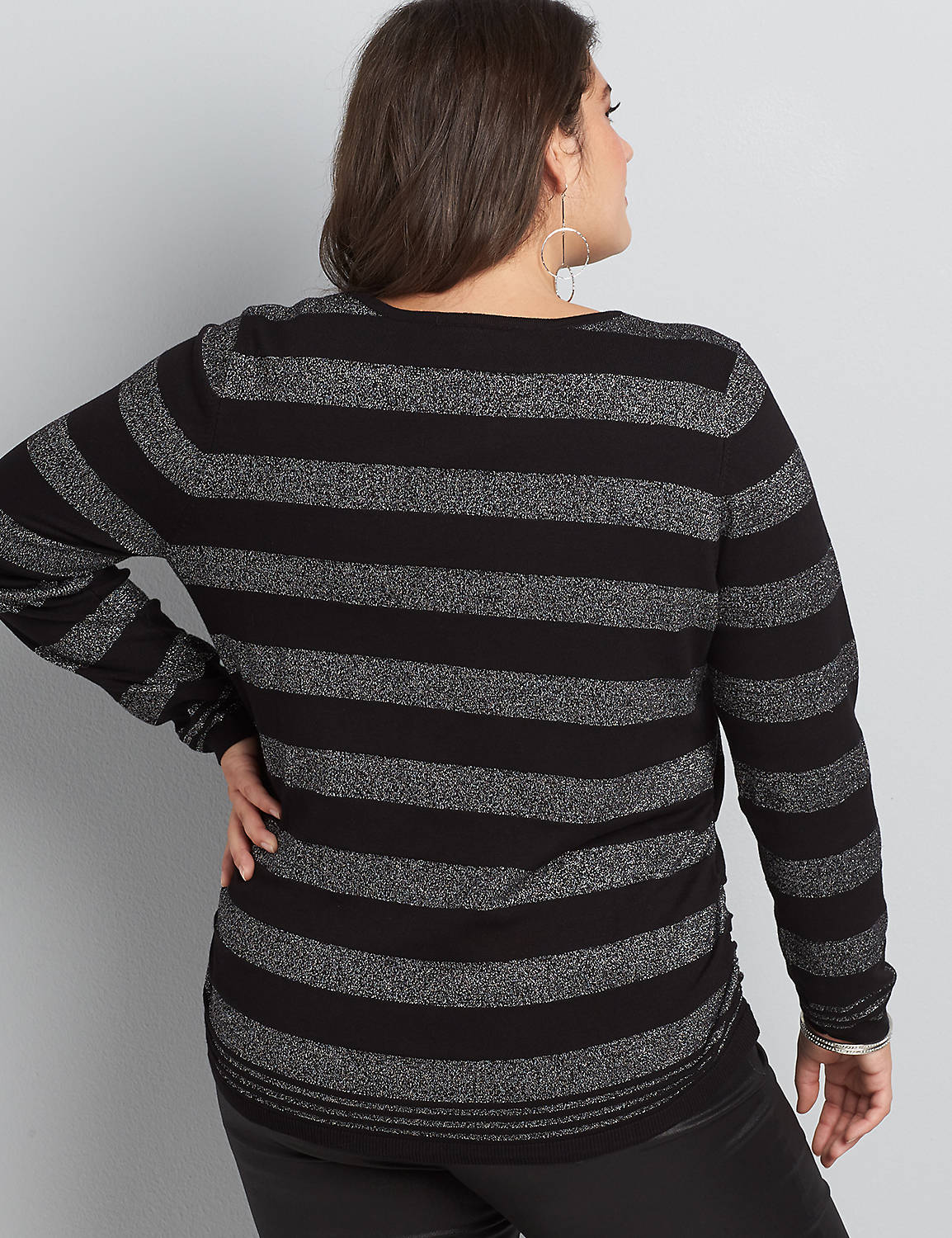 Long Sleeve Boatneck Pullover with Stripes 1118027:Pitch Black LB 1000322:22/24 Product Image 2