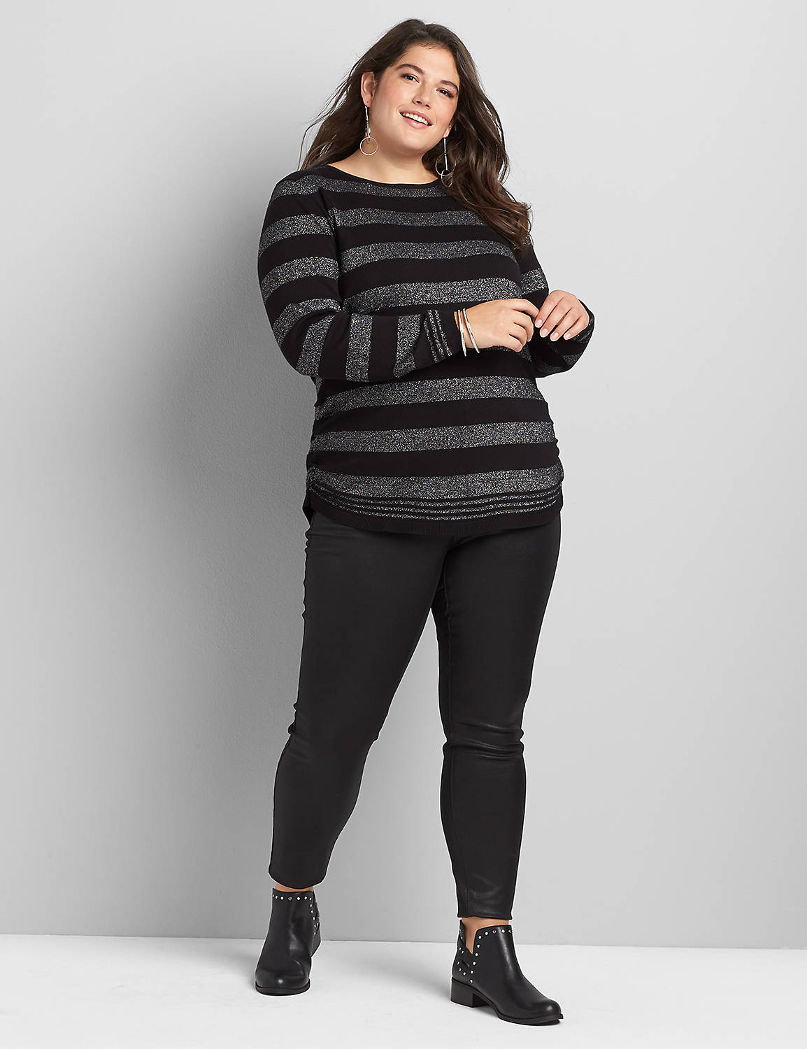 Long Sleeve Boatneck Pullover with Stripes 1118027:Pitch Black LB 1000322:22/24 Product Image 3