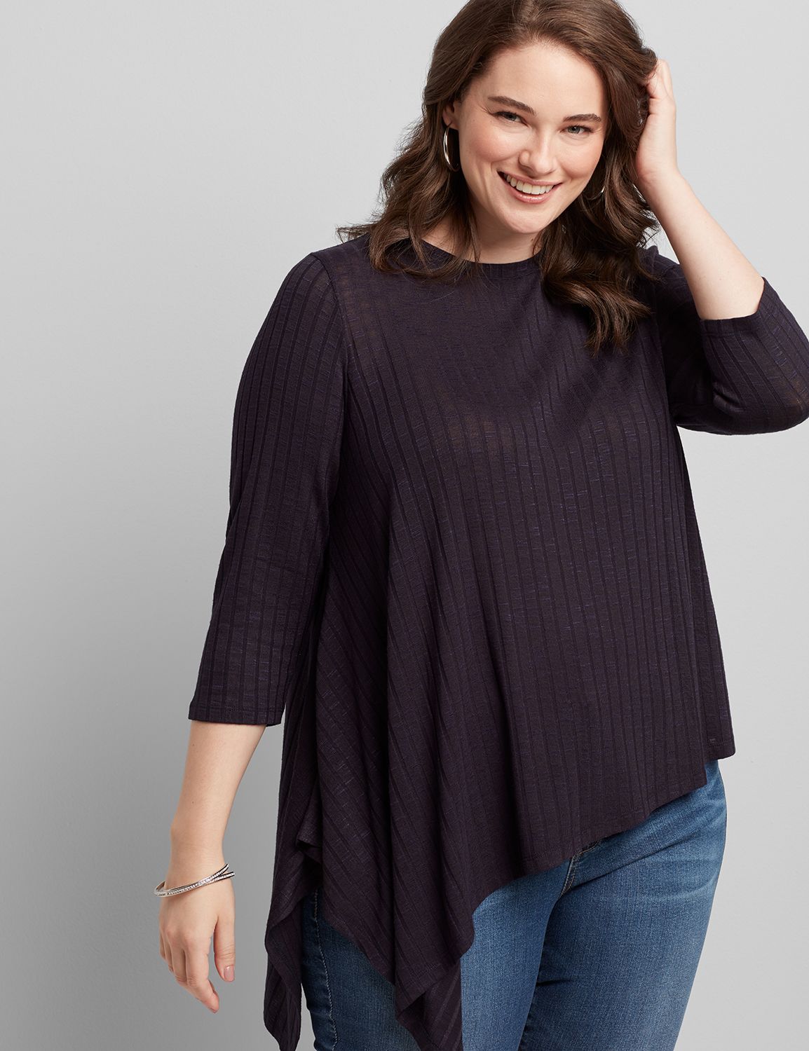 Image of Lane Bryant Women's Asymmetrical-Hem Ribbed Top / Night Sky