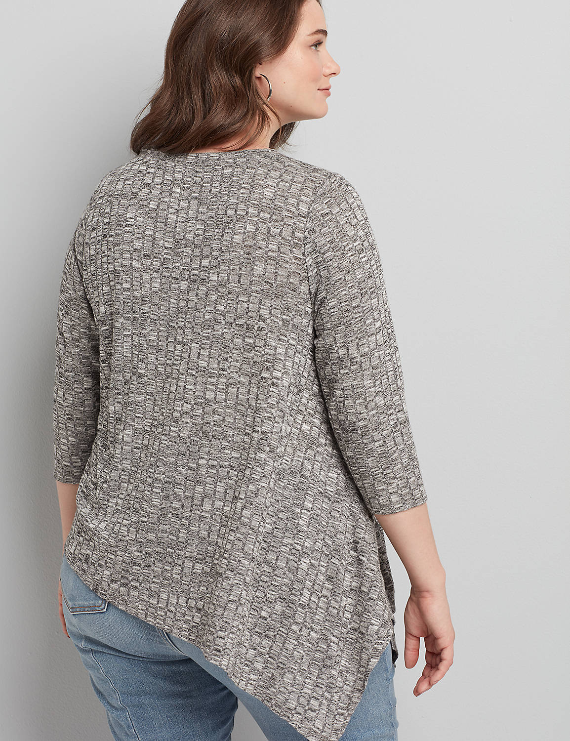 3/4 Sleeve Crew Neck Draped Asym Hacci Rib Top 1113987:Med Grey Heather:18/20 Product Image 2