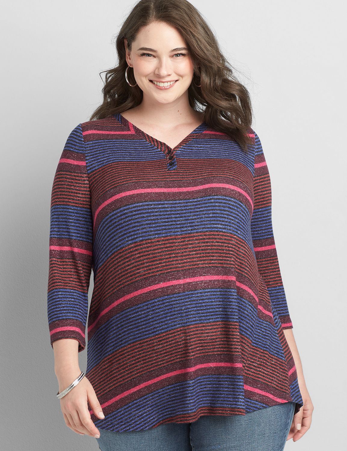 3/4 Sleeve Vneck Swing Henley Tunic 1114769:LBF20258B_SmallSerendipityStripe_colorway1:18/20 Product Image 1