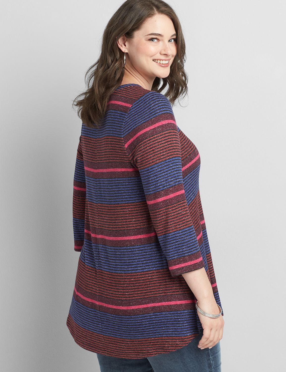 3/4 Sleeve Vneck Swing Henley Tunic 1114769:LBF20258B_SmallSerendipityStripe_colorway1:18/20 Product Image 2