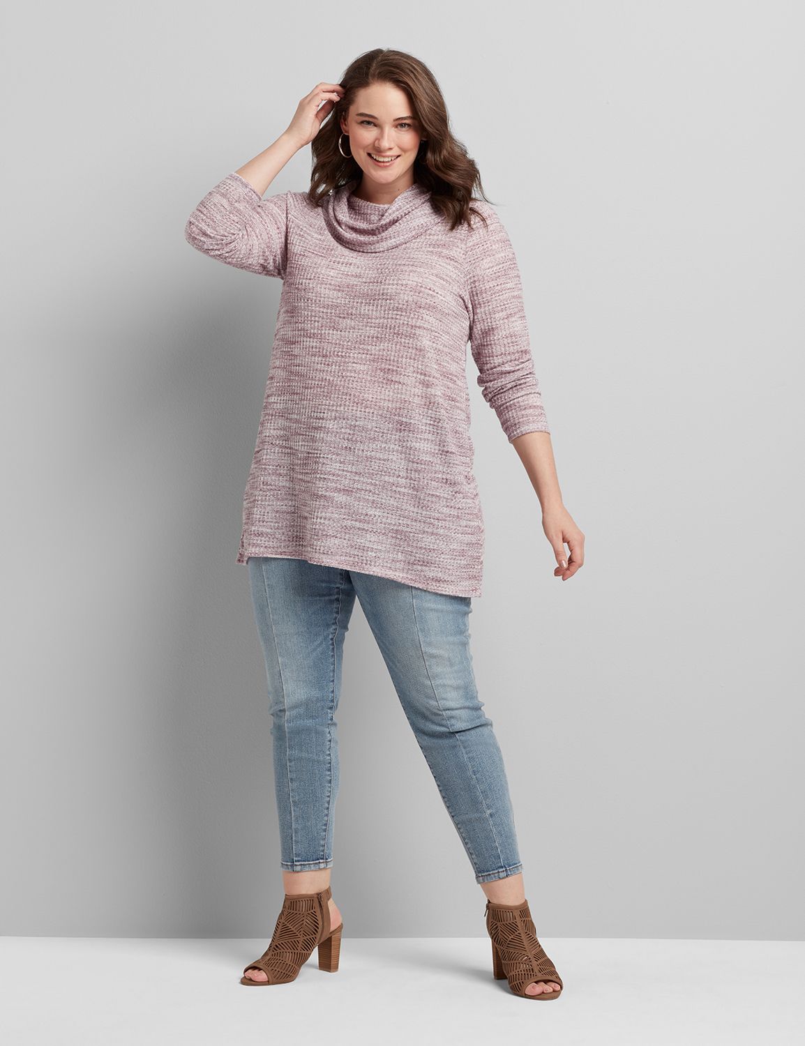 Long Sleeve Cowl Neck Waffle Swing Tee 1116067:Mysterious Purple 51-0004-19:26/28 Product Image 3