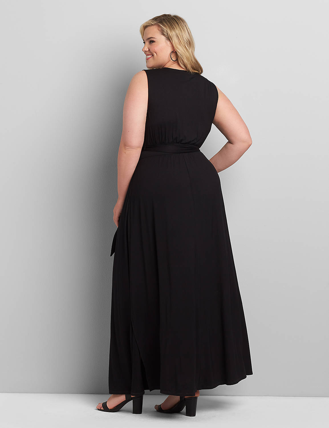 Sleeveless Vneck Maxi Belted Rayon Span Dress 1116752:Pitch Black LB 1000322:18/20 Product Image 2