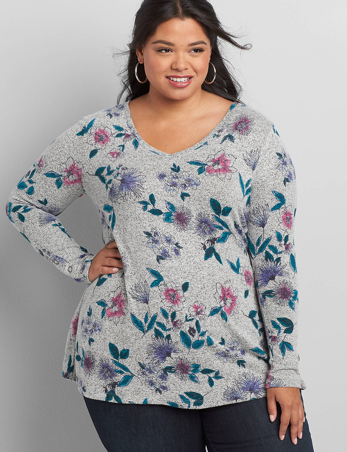 Long Sleeve VNeck Swing Tunic 1117551:LBH20232_MultiGemmaFloral_colorway4:18/20 Product Image 1