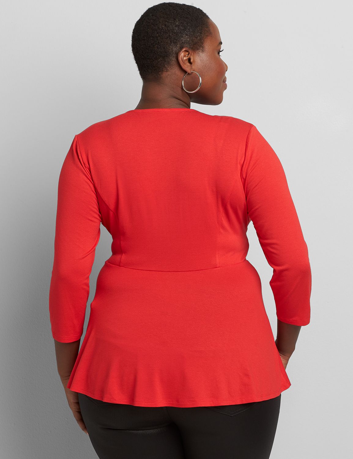 3/4 Sleeve Surplice Peplum Top 1118049:PANTONE Racing Red:22/24 Product Image 2