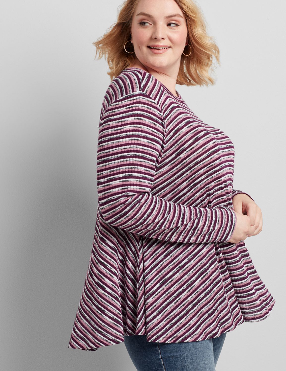 Long Sleeve High Crew Neck Drapey Tee 1114806:LBF20280_AudreyStripe_VendorFabric_Colorway2:10/12 Product Image 1