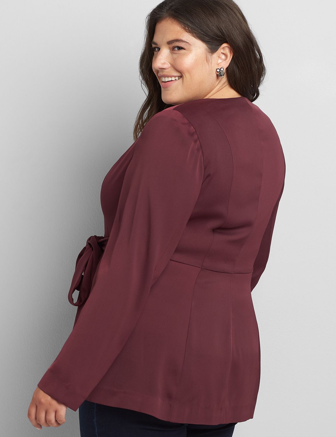 1117270 Open Front Tie Back Blazer:PANTONE Winetasting:22 Product Image 2