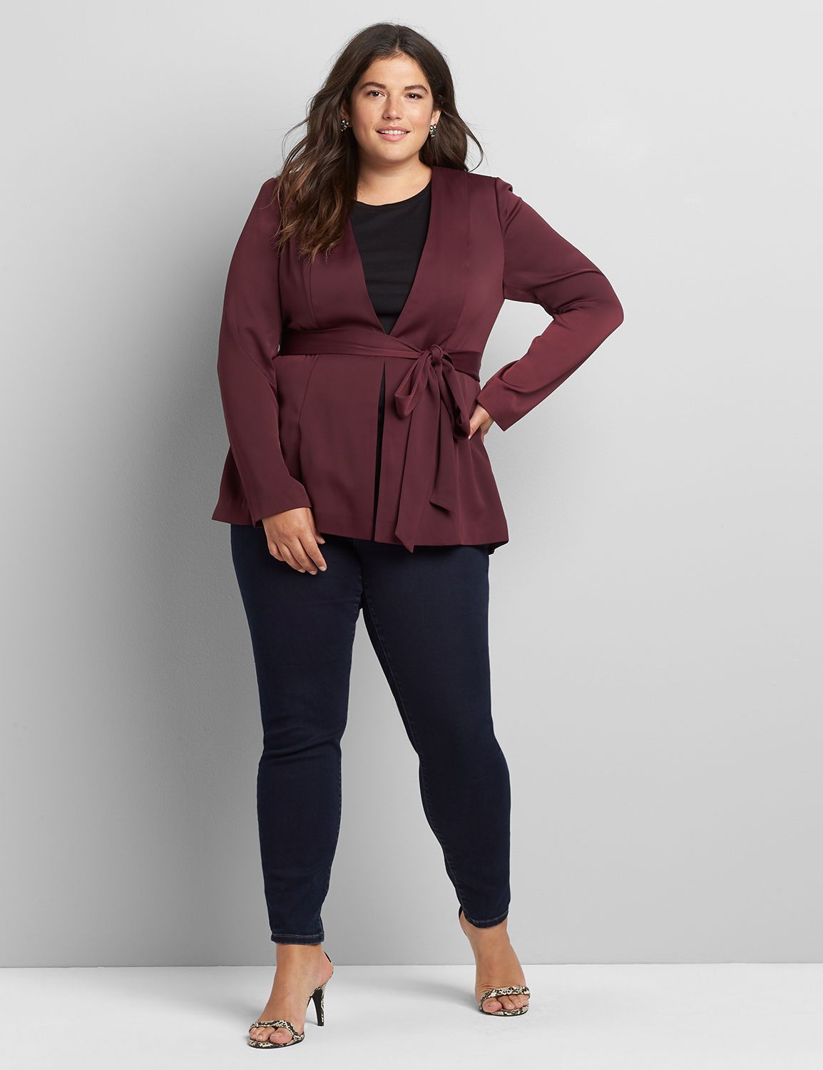 1117270 Open Front Tie Back Blazer:PANTONE Winetasting:22 Product Image 3