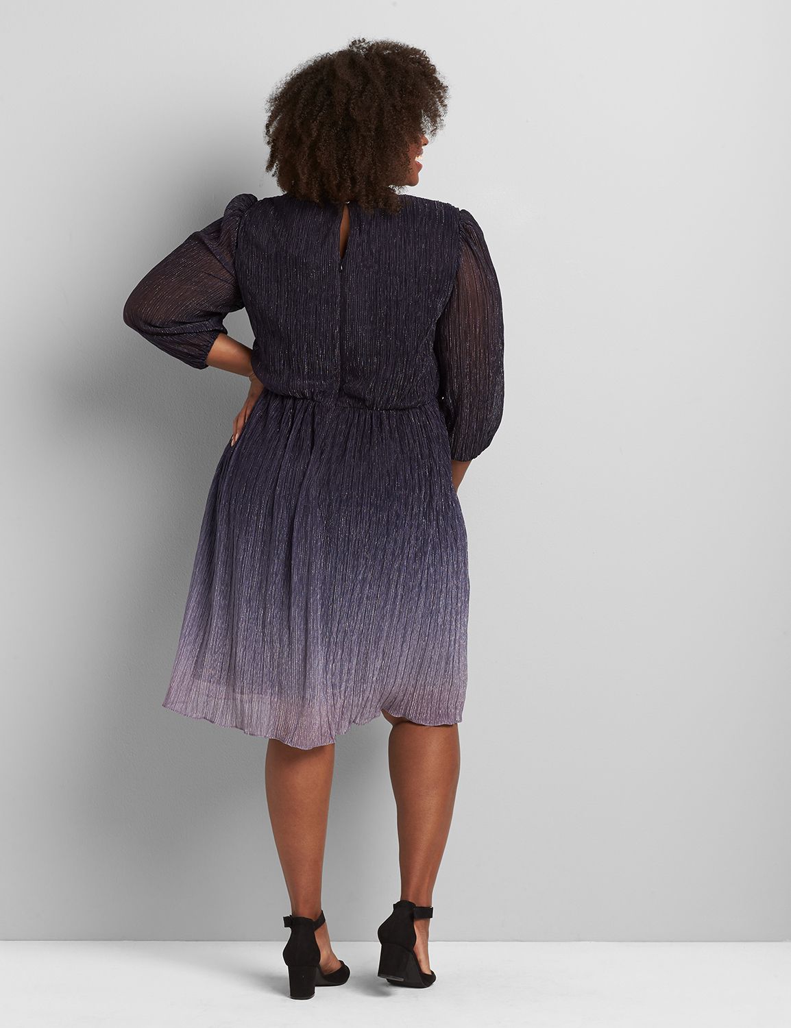 Metallic Ombre Long-Sleeve Midi Dress