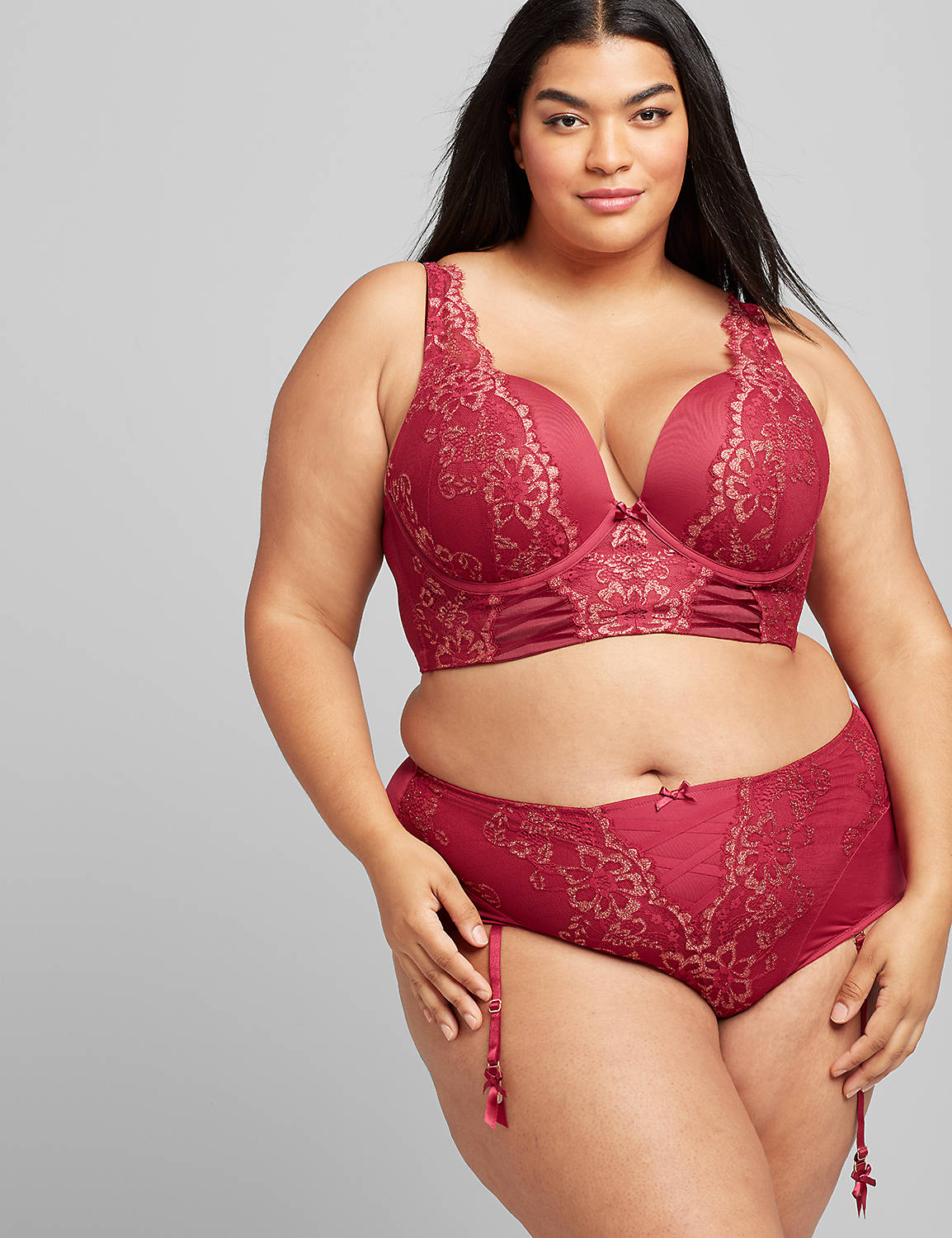 Lurex Lace Long Line Boost Plunge 1115292:PANTONE Beet Red:36DDD Product Image 1