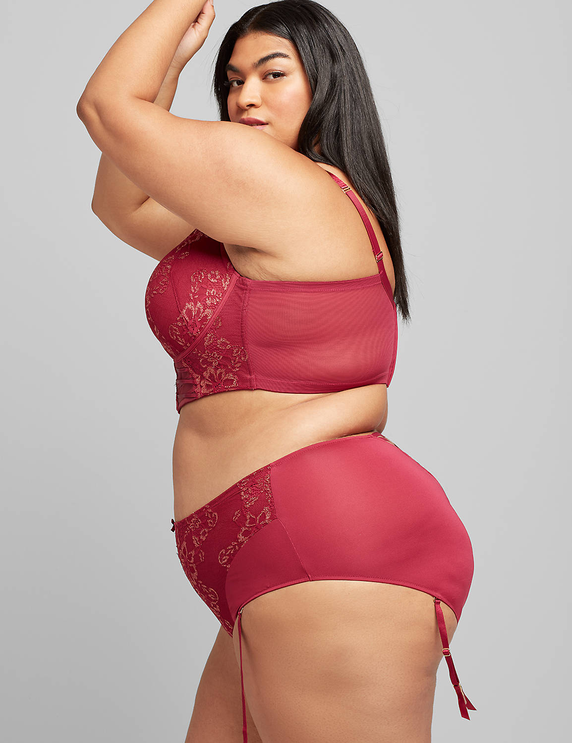 Lurex Lace Long Line Boost Plunge 1115292:PANTONE Beet Red:36DDD Product Image 3