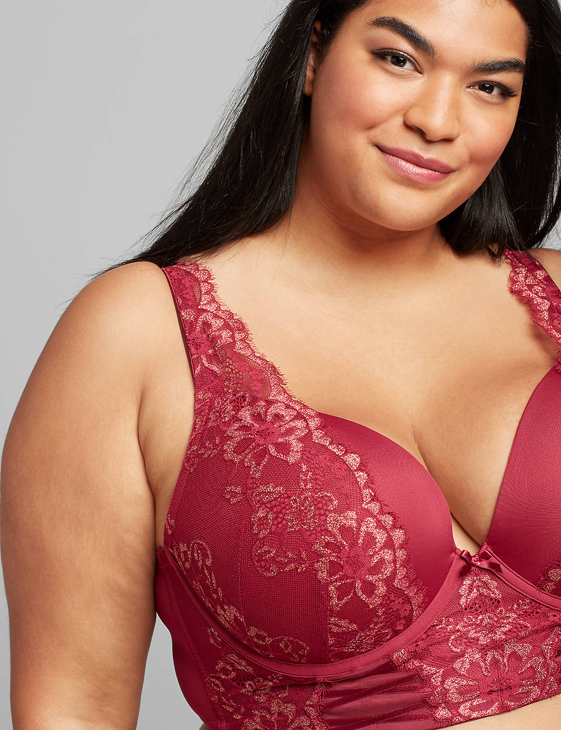 Lurex Lace Long Line Boost Plunge 1115292:PANTONE Beet Red:36DDD Product Image 4