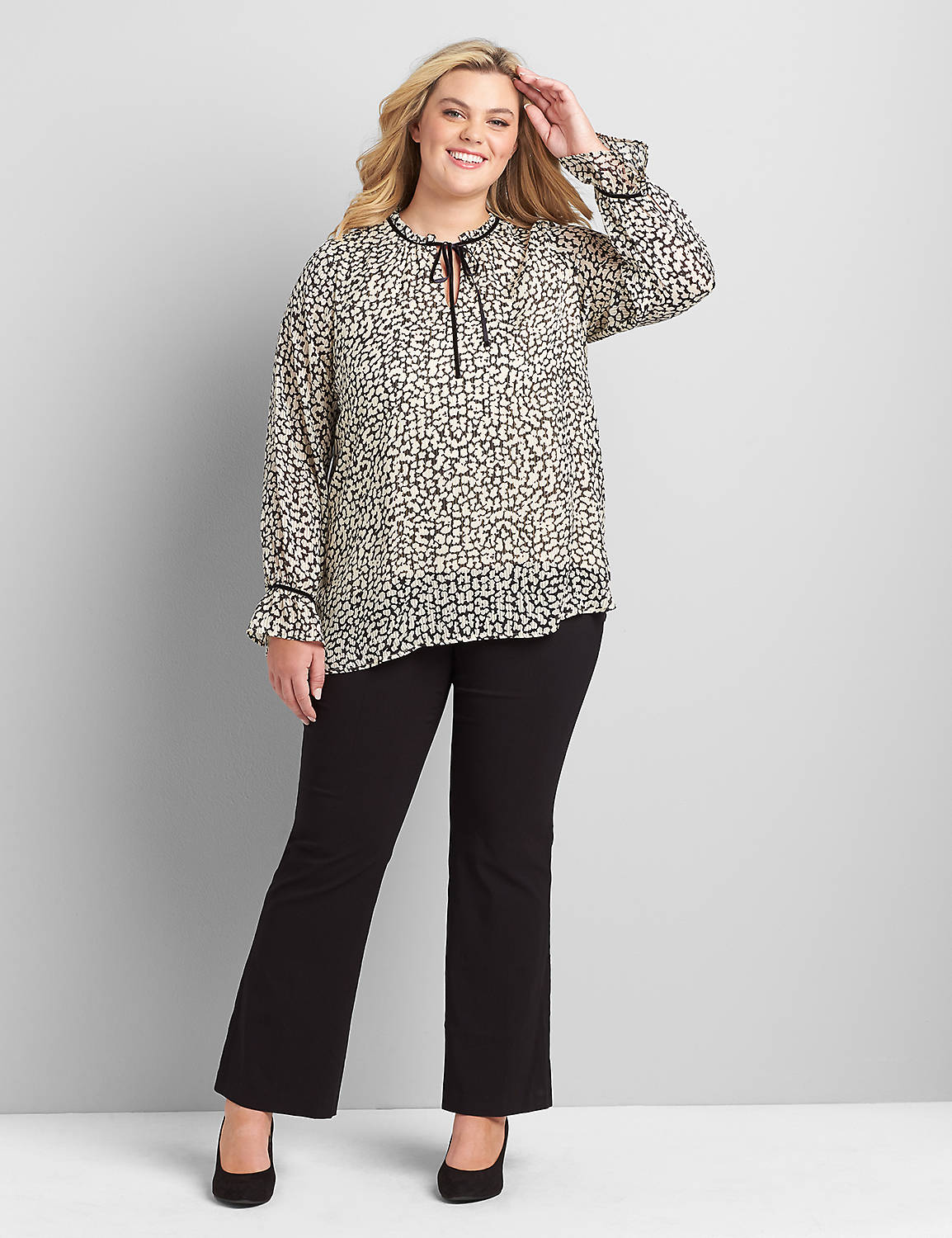 Long Sleeve Keyhole Ruffle Neck Blouse 1117154:LBH20215_WinterSpots_colorway1:22/24 Product Image 3