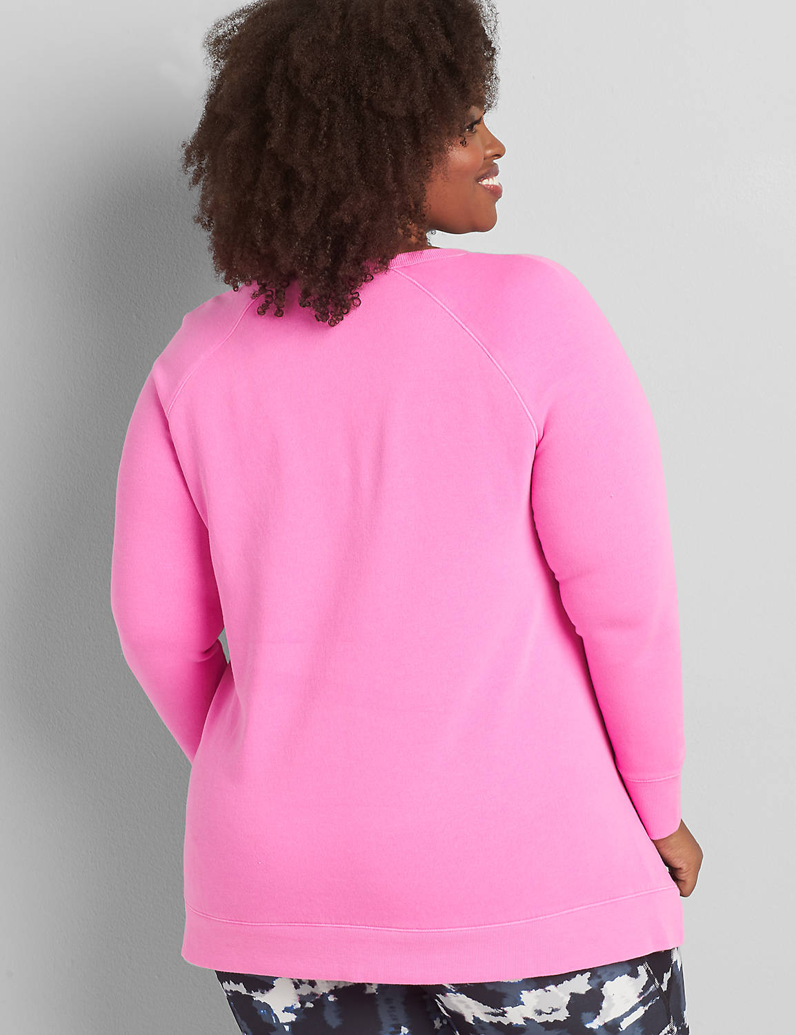 Long Sleeve Crew Neck Zipper Detail French Terry Tunic S 1116883:Bold Pink 62-0005-15:14/16 Product Image 2