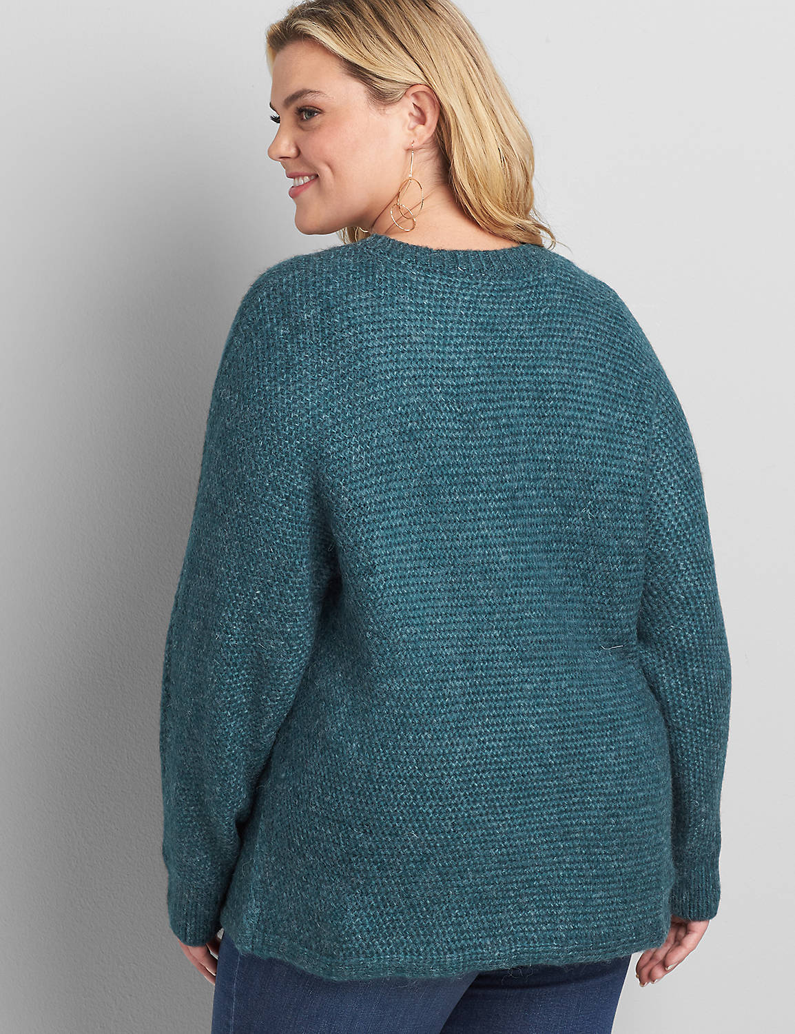 Long Sleeve Crew Neck Pullover with Horizontal Cable 1118269:PANTONE Deep Teal:22/24 Product Image 2