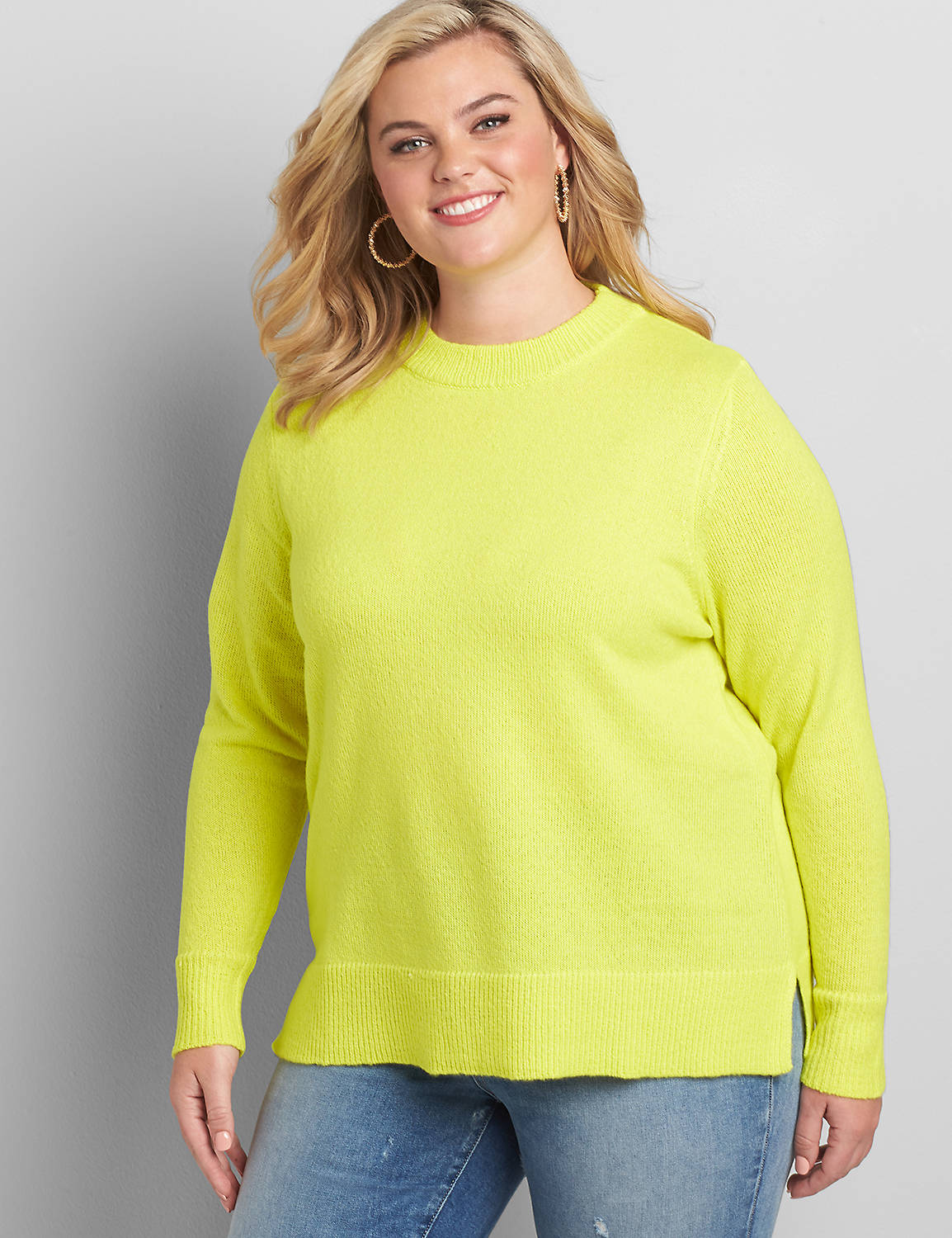 Long Sleeve Crew Neck Sweater in Neon Yarn 1117040:PANTONE Limeade:18/20 Product Image 1