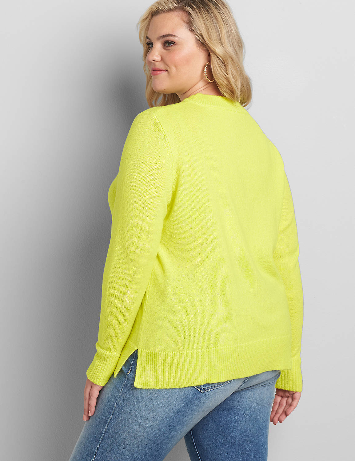 Long Sleeve Crew Neck Sweater in Neon Yarn 1117040:PANTONE Limeade:18/20 Product Image 2